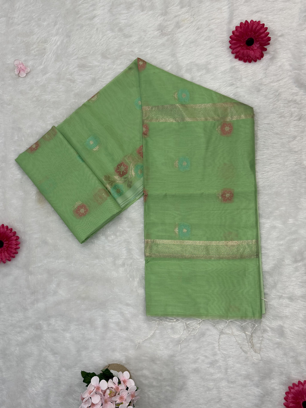 Maheshwari - Cotton Silk - Pastel Light Green Kali