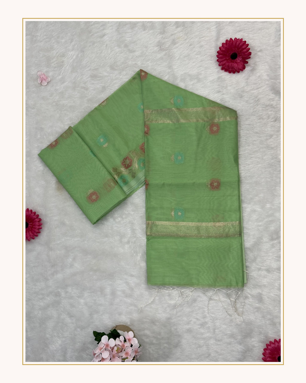 Maheshwari - Cotton Silk - Pastel Light Green Kali