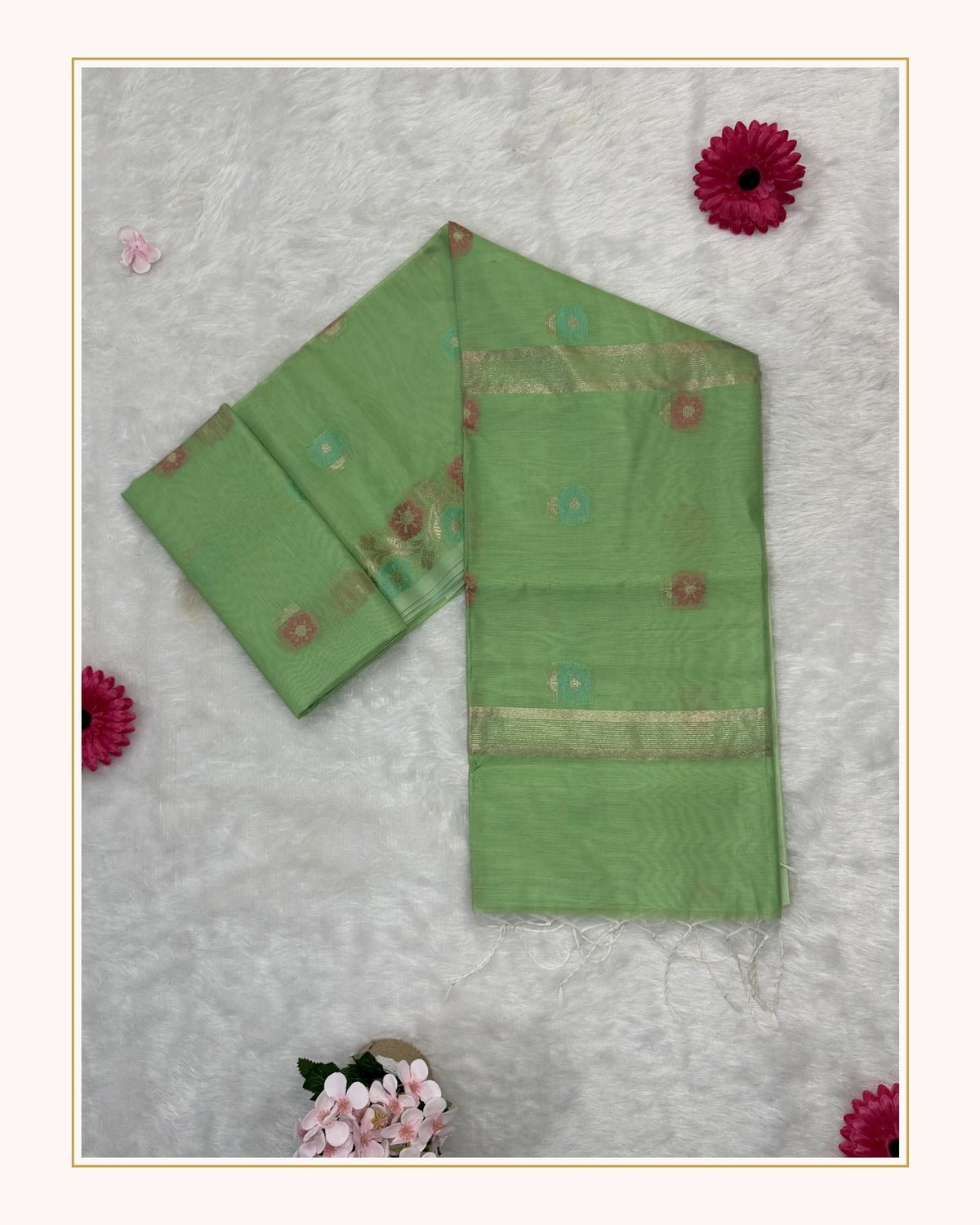 Maheshwari - Cotton Silk - Pastel Light Green Kali
