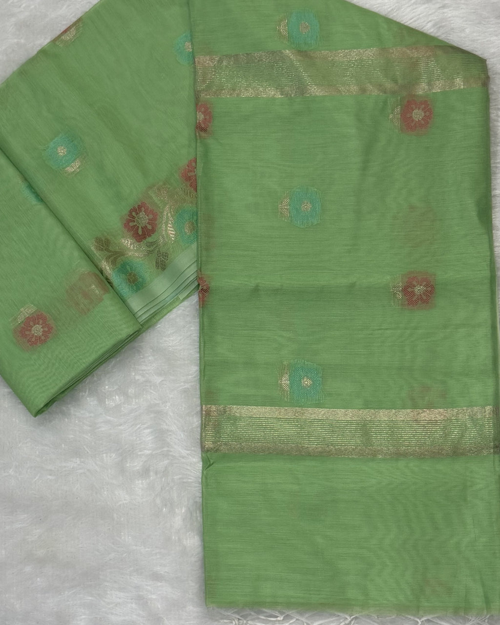 Maheshwari - Cotton Silk - Pastel Light Green Kali