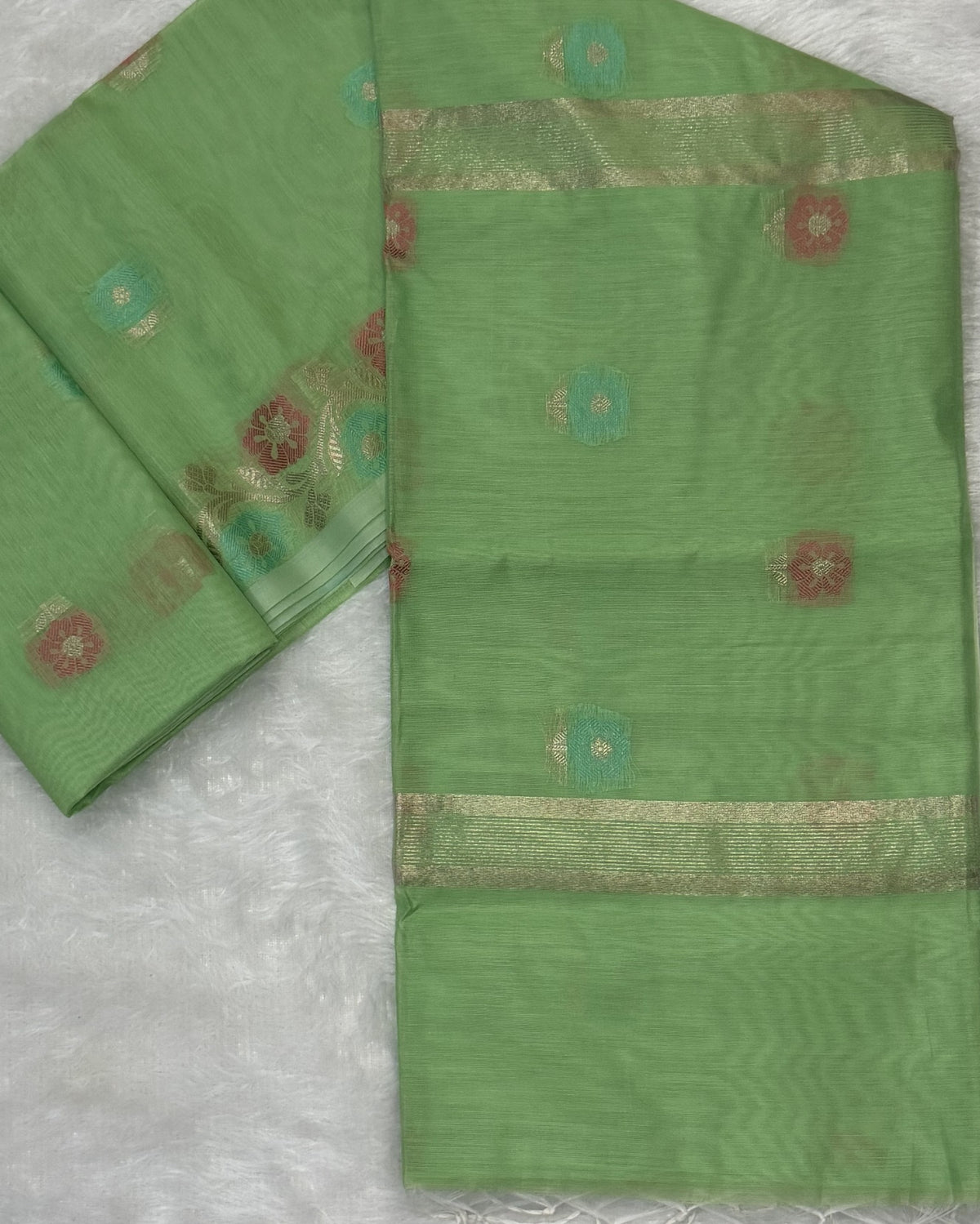 Maheshwari - Cotton Silk - Pastel Light Green Kali