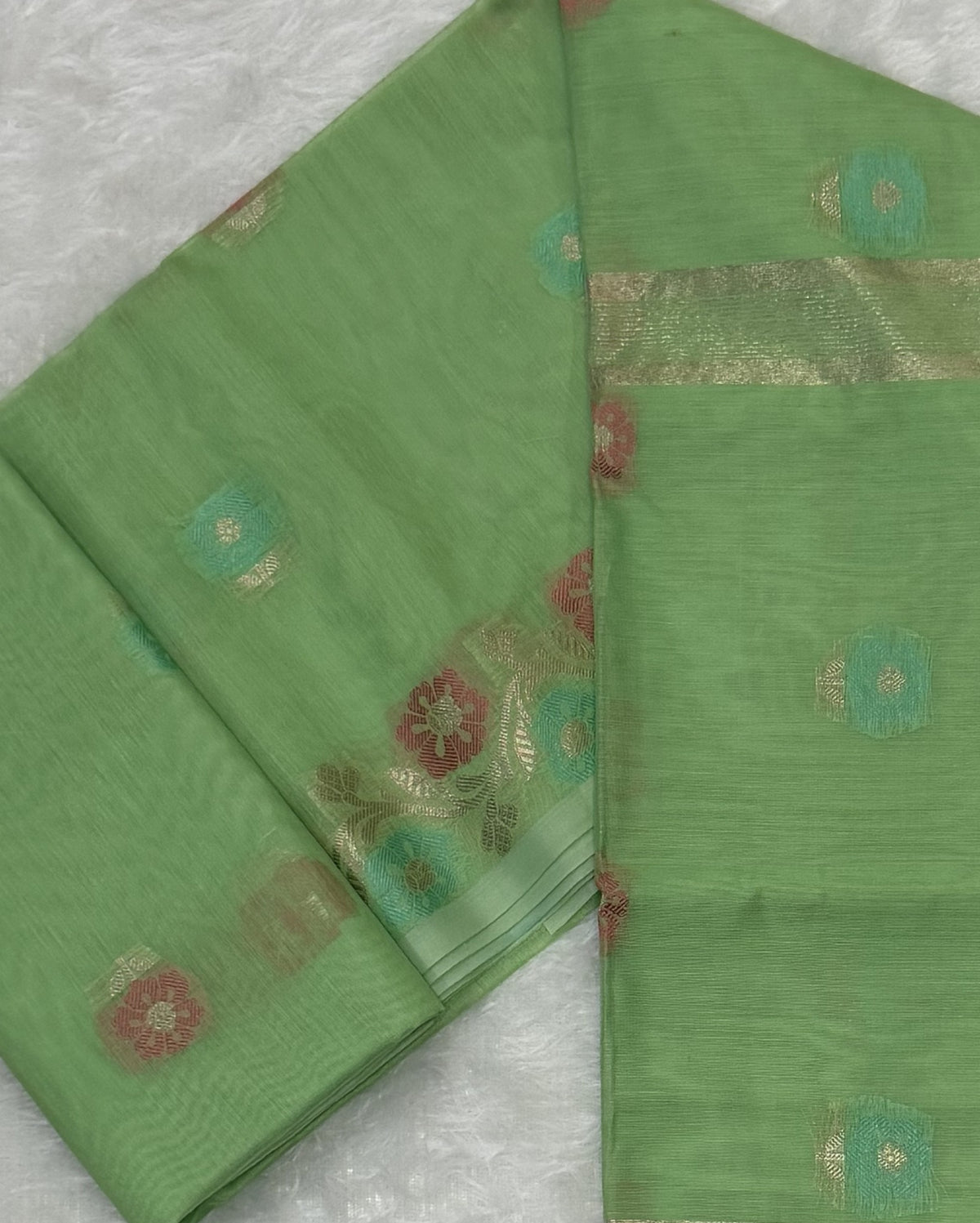 Maheshwari - Cotton Silk - Pastel Light Green Kali