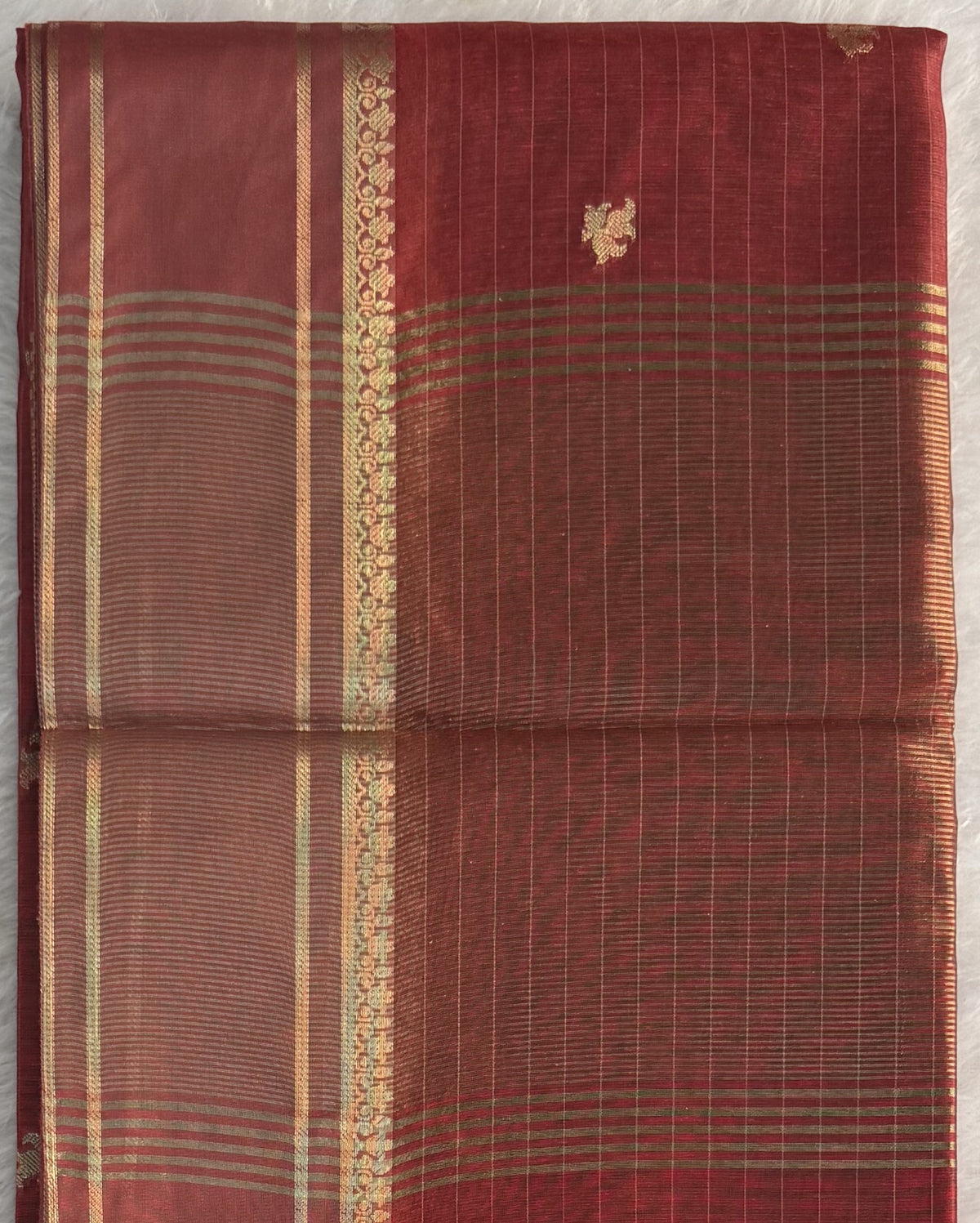 Maheshwari - Cotton Silk - Brick red Line Border