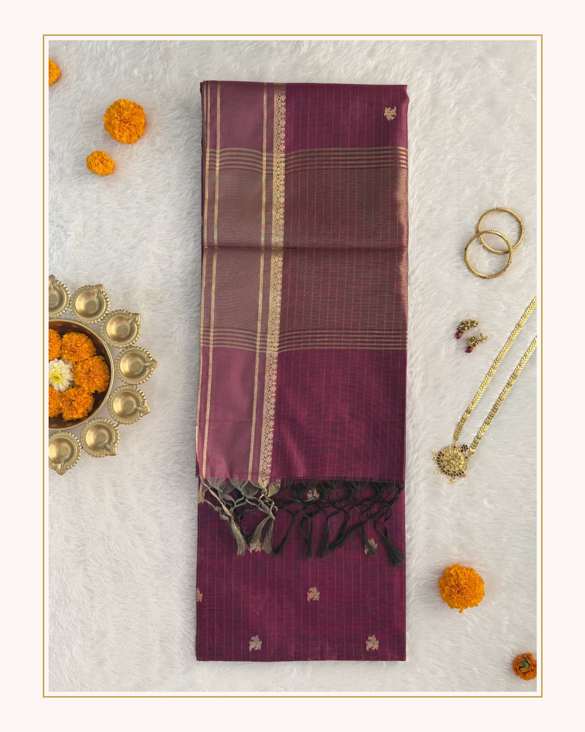 Maheshwari - Cotton Silk - Magenta Line Border