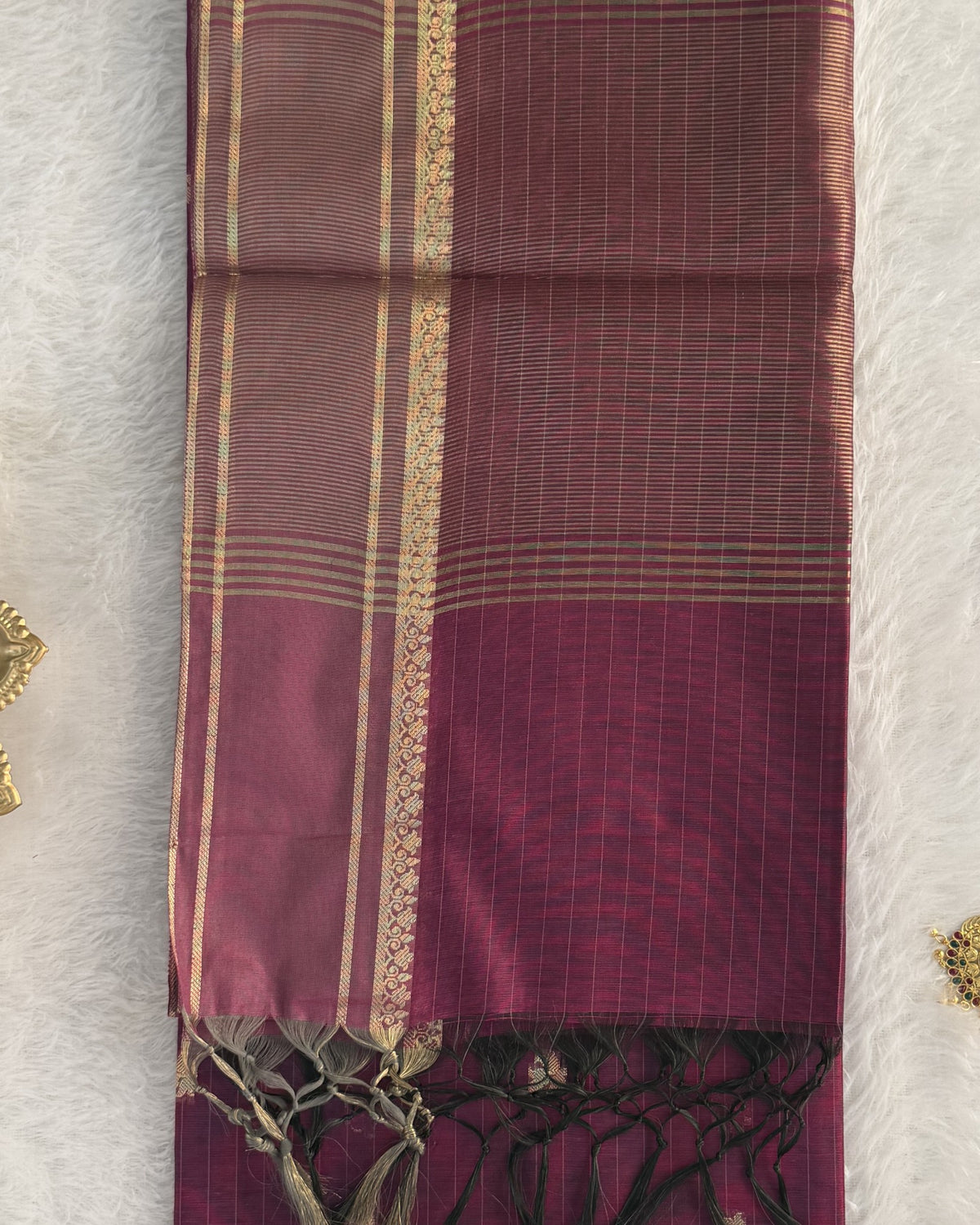 Maheshwari - Cotton Silk - Magenta Line Border