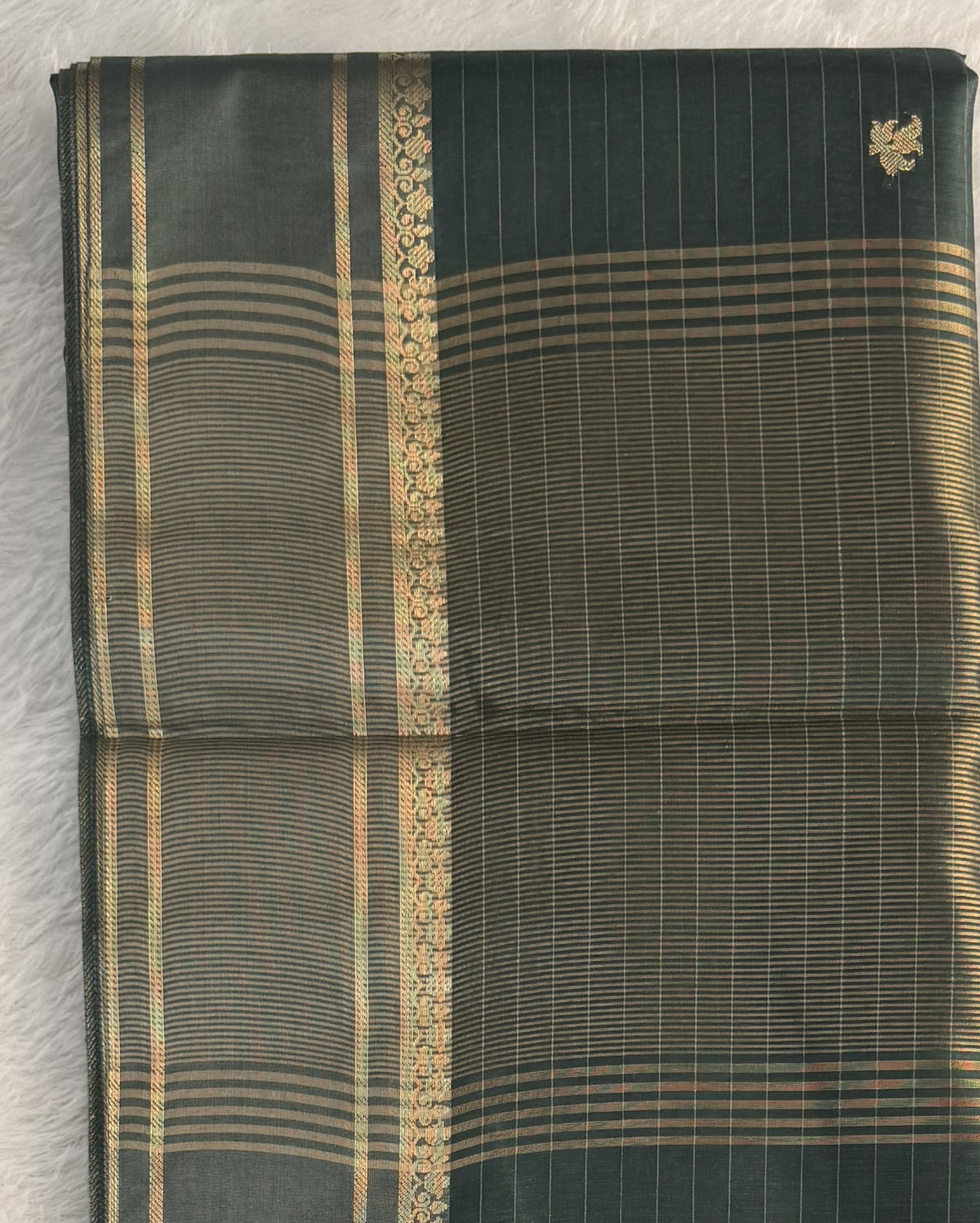 Maheshwari - Cotton Silk - Bottle Green Line Border