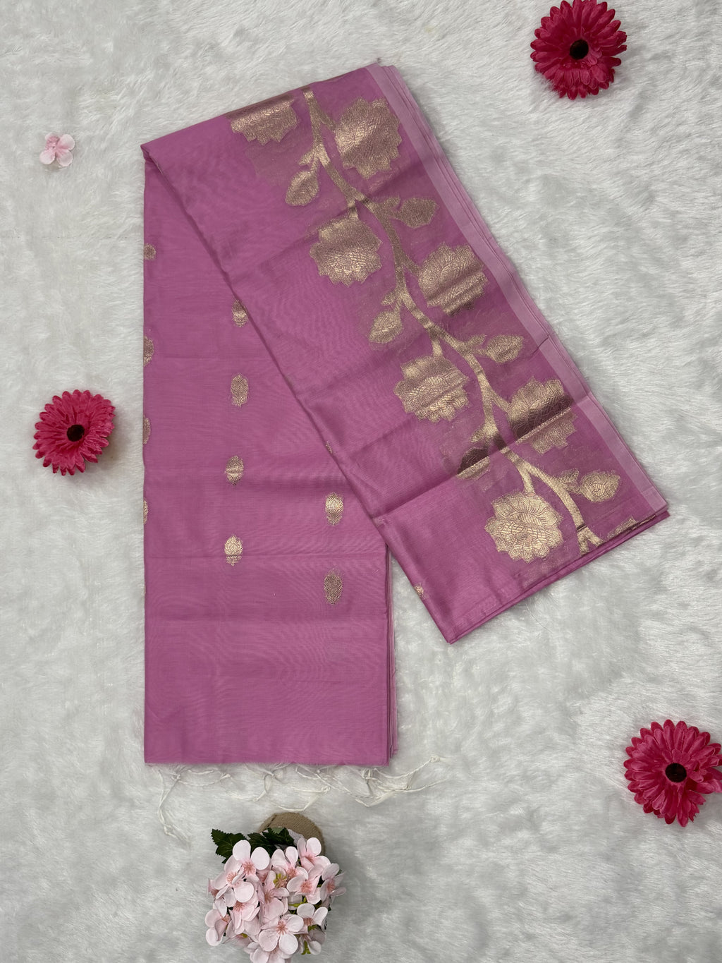 Maheshwari - Cotton Silk - Baby Pink Pastel Big