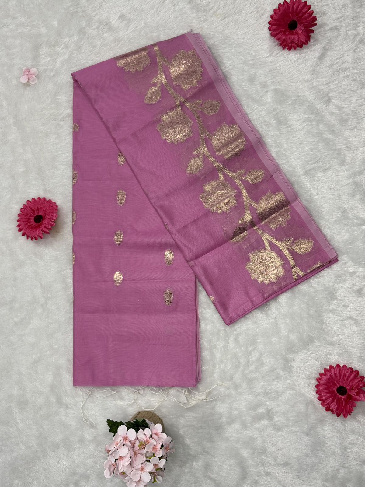Maheshwari - Cotton Silk - Baby Pink Pastel Big