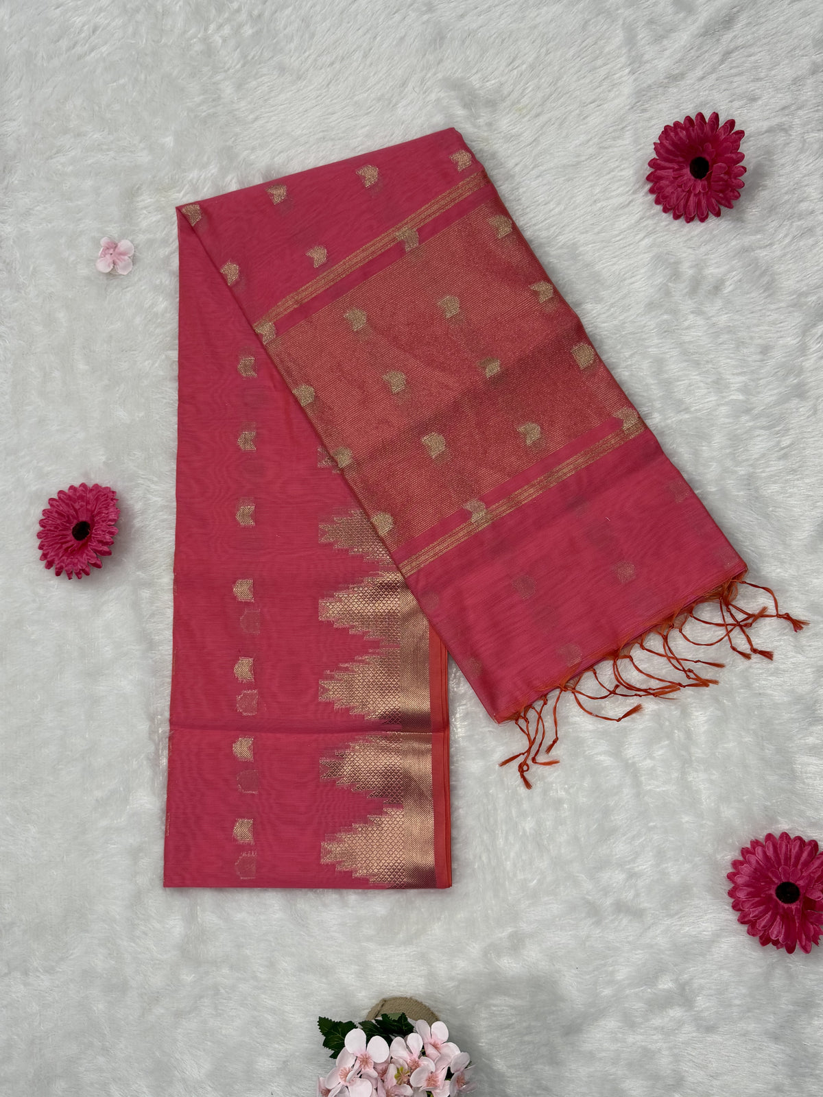 Maheshwari - Cotton Silk - Peach Pink Arrows