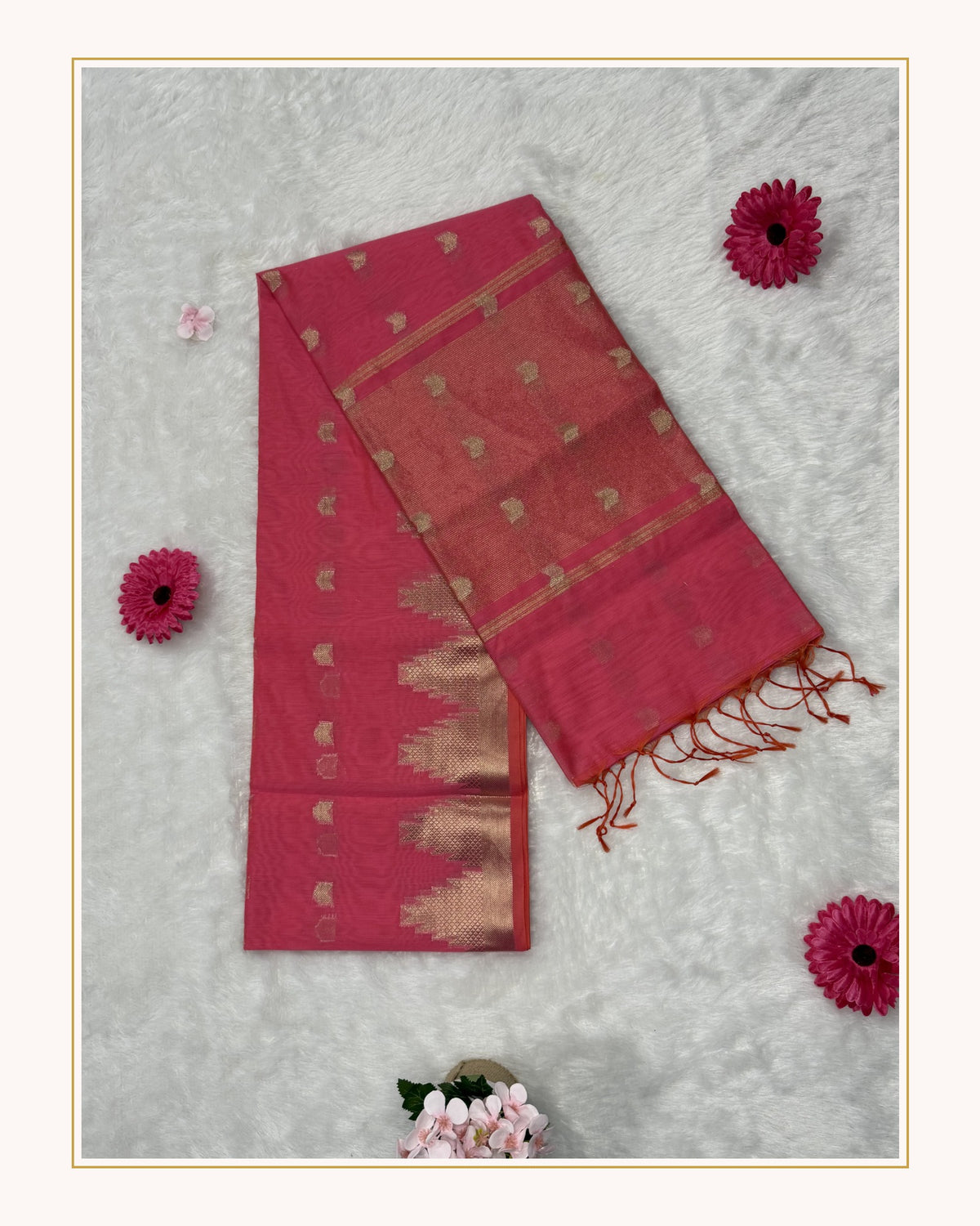 Maheshwari - Cotton Silk - Peach Pink Arrows