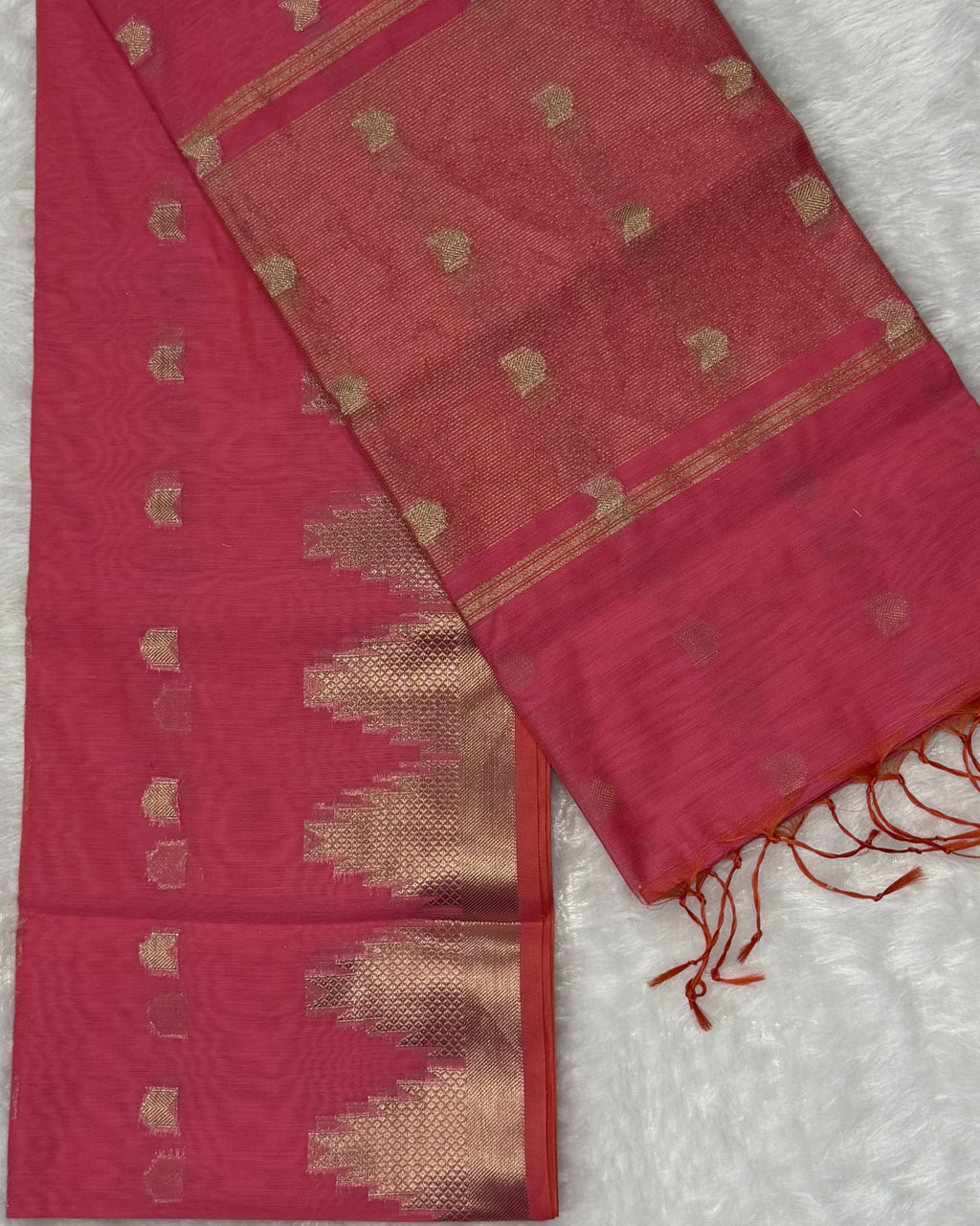 Maheshwari - Cotton Silk - Peach Pink Arrows
