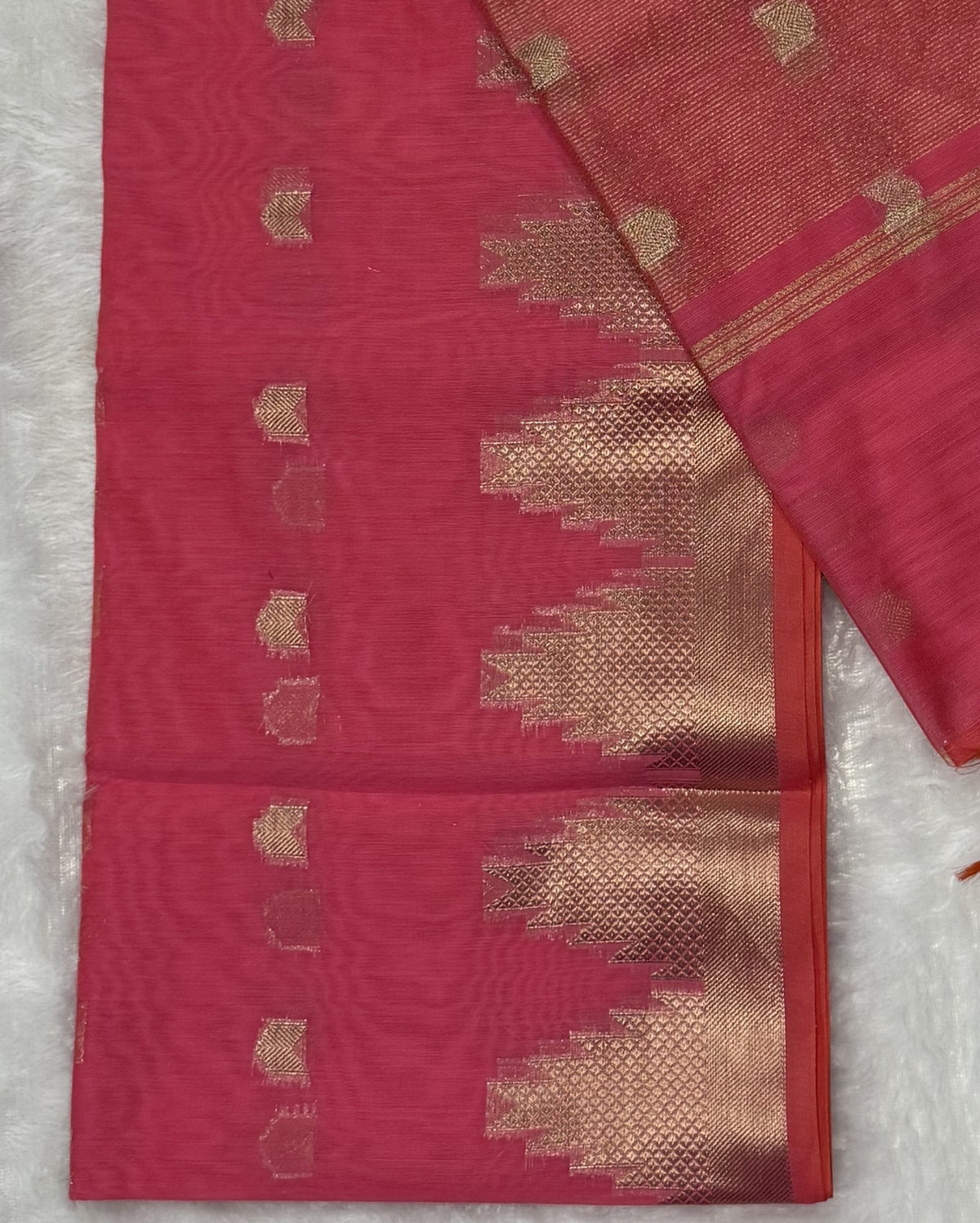 Maheshwari - Cotton Silk - Peach Pink Arrows