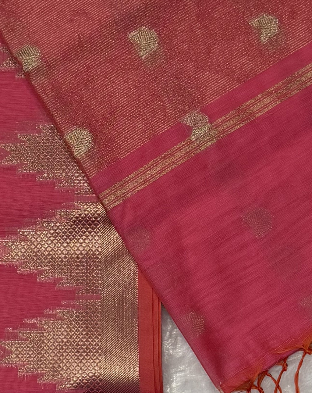 Maheshwari - Cotton Silk - Peach Pink Arrows
