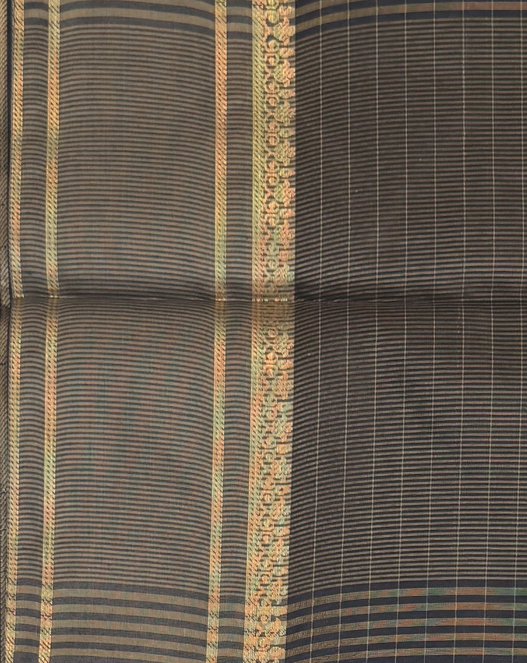 Maheshwari - Cotton Silk - Navy Blue Line Border