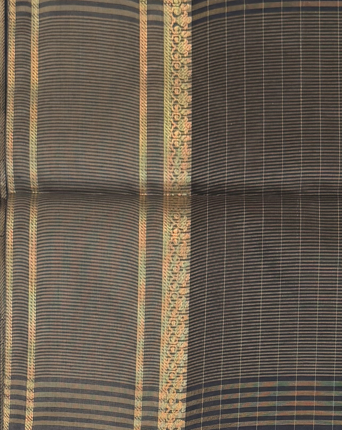 Maheshwari - Cotton Silk - Navy Blue Line Border
