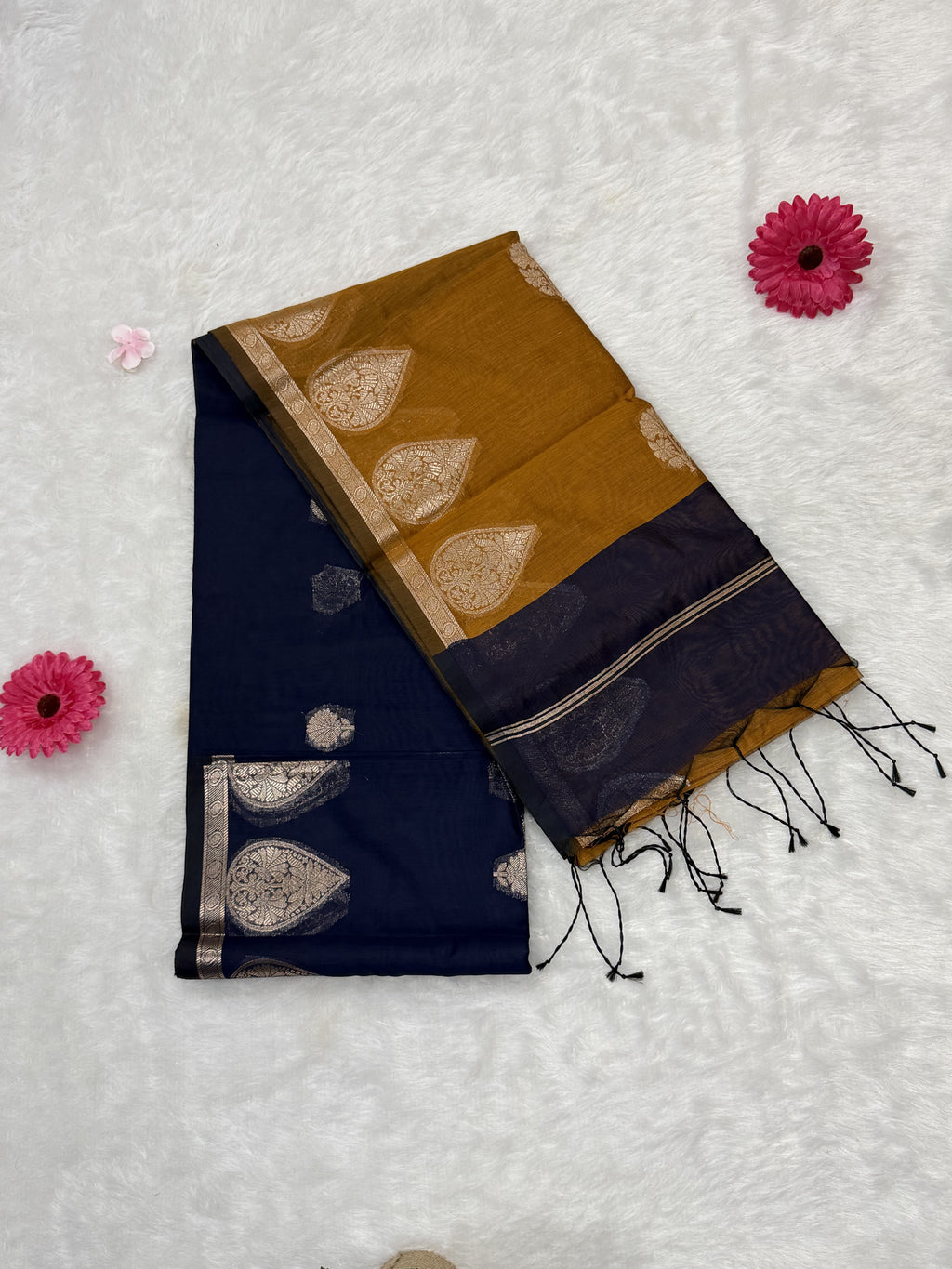 Maheshwari - Cotton Silk - Blue Mustard Paan