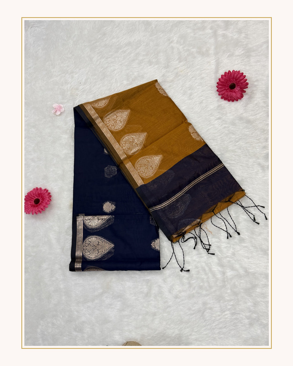 Maheshwari - Cotton Silk - Blue Mustard Paan