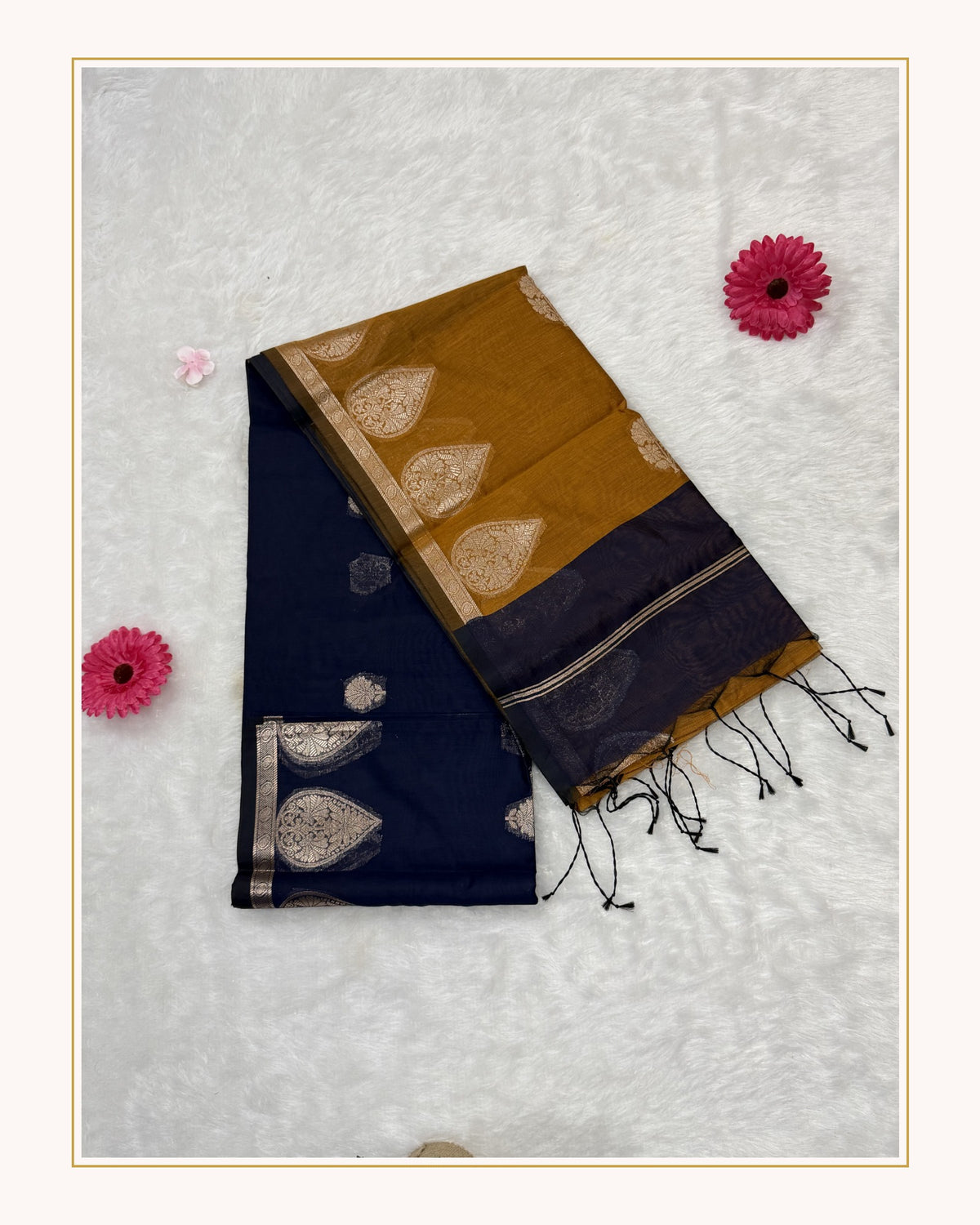 Maheshwari - Cotton Silk - Blue Mustard Paan