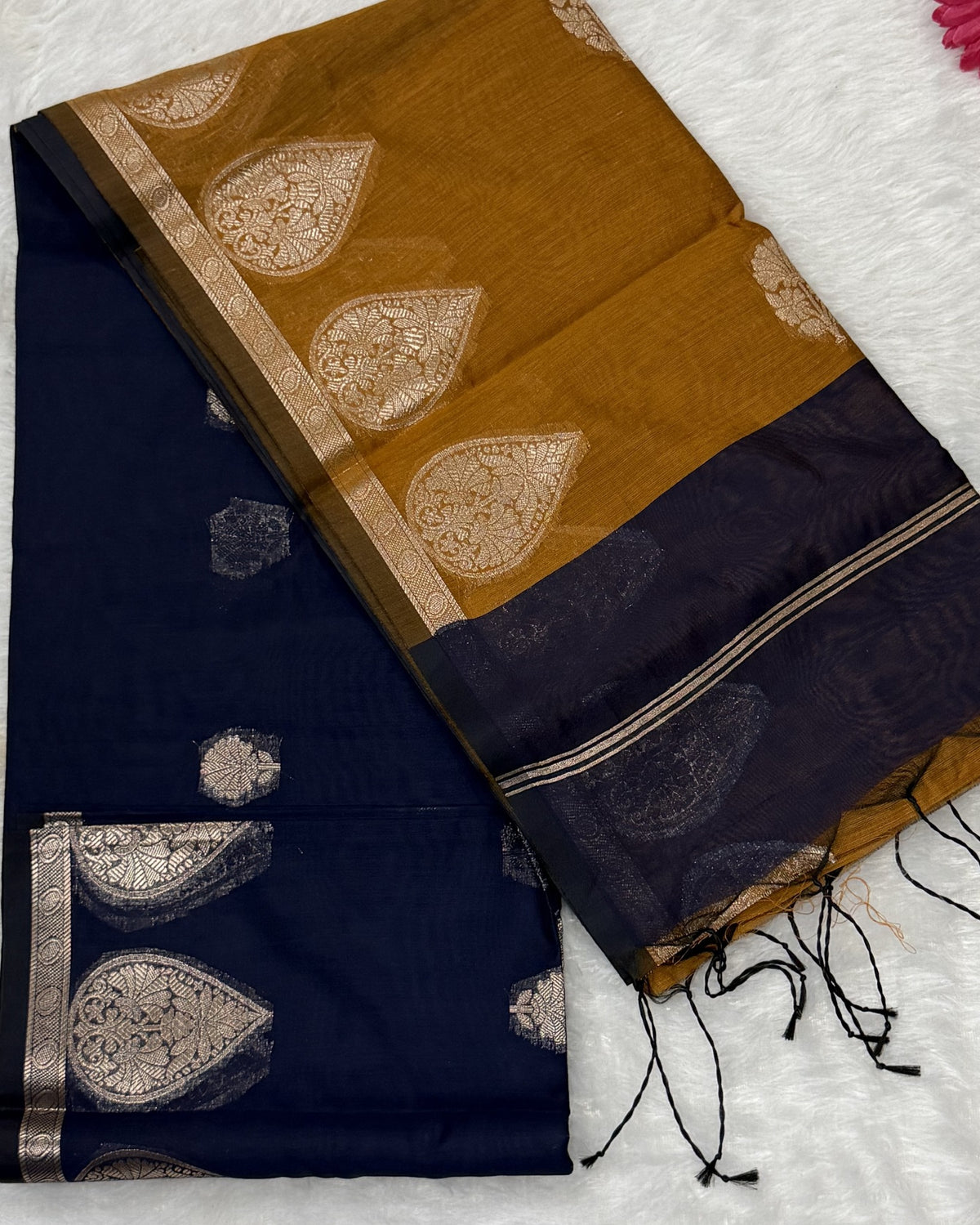 Maheshwari - Cotton Silk - Blue Mustard Paan