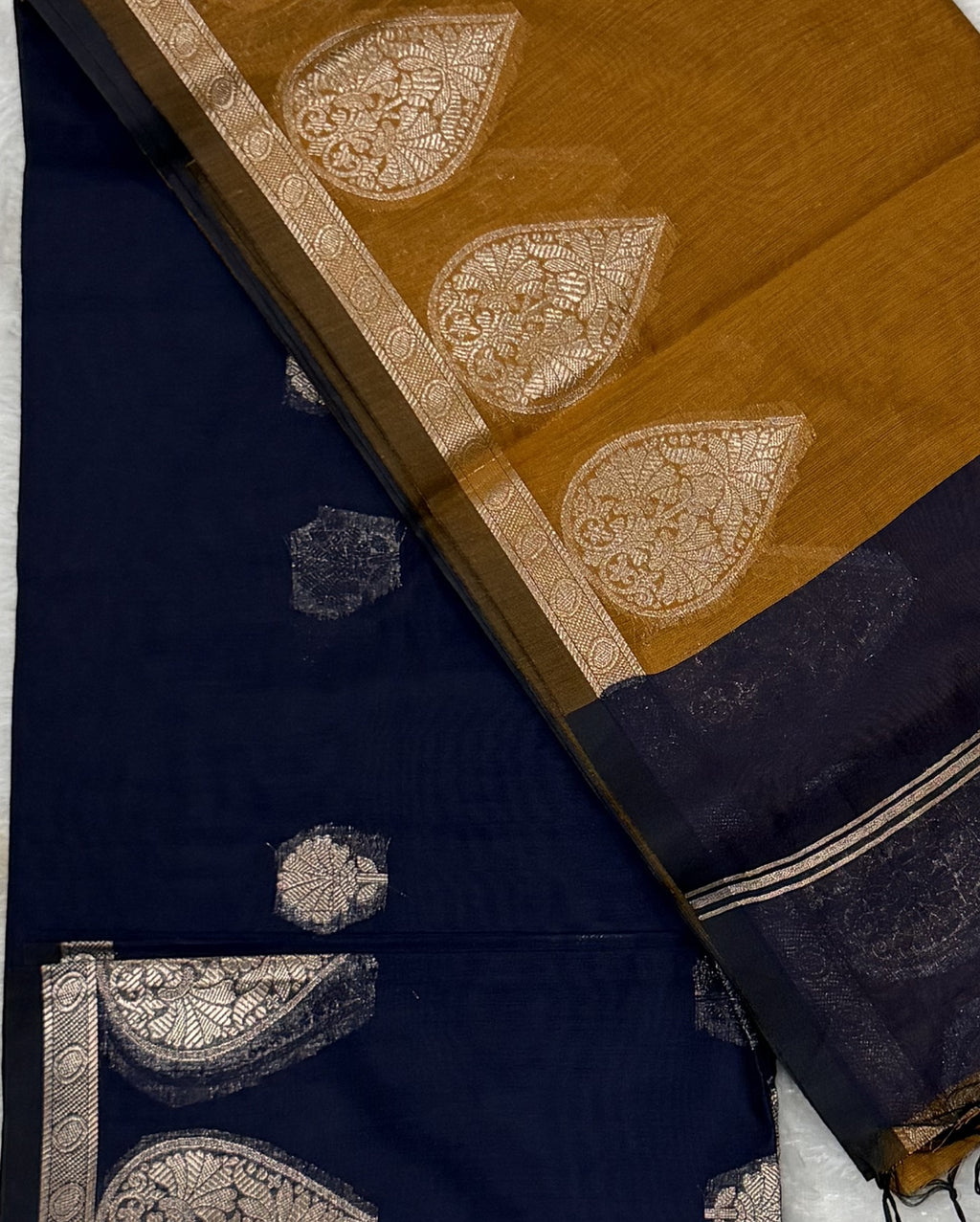 Maheshwari - Cotton Silk - Blue Mustard Paan