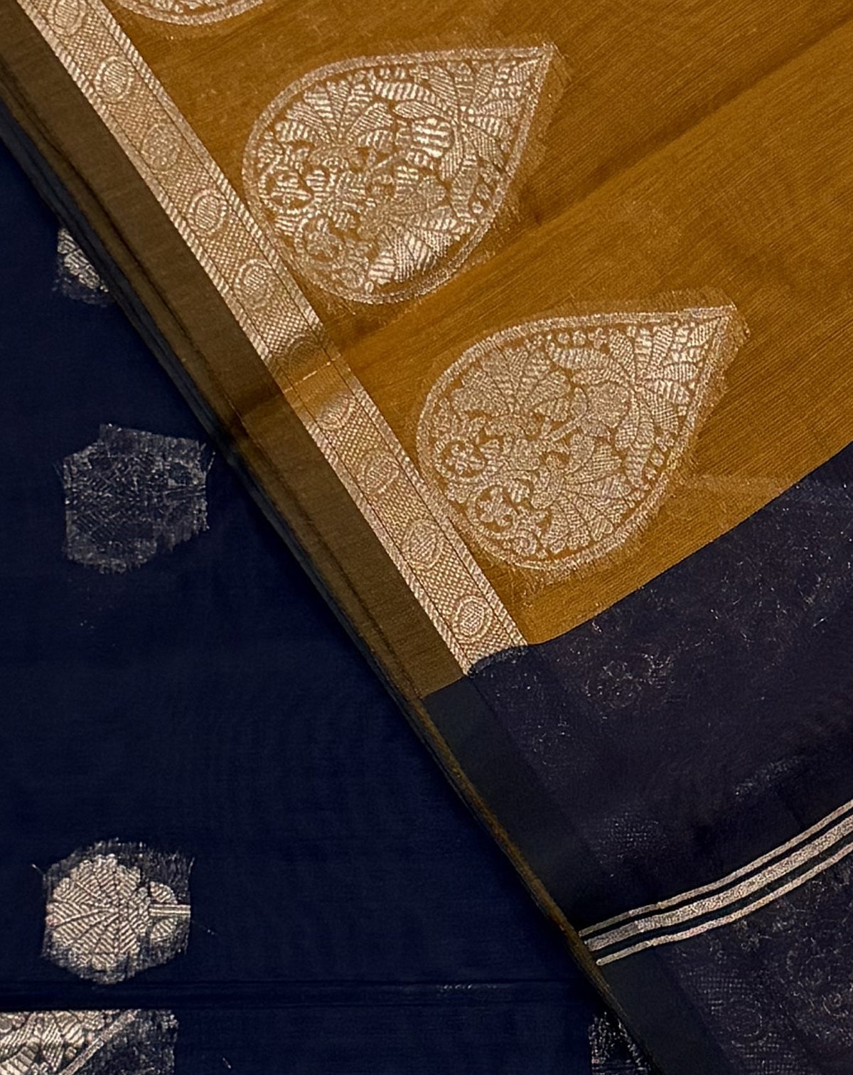 Maheshwari - Cotton Silk - Blue Mustard Paan