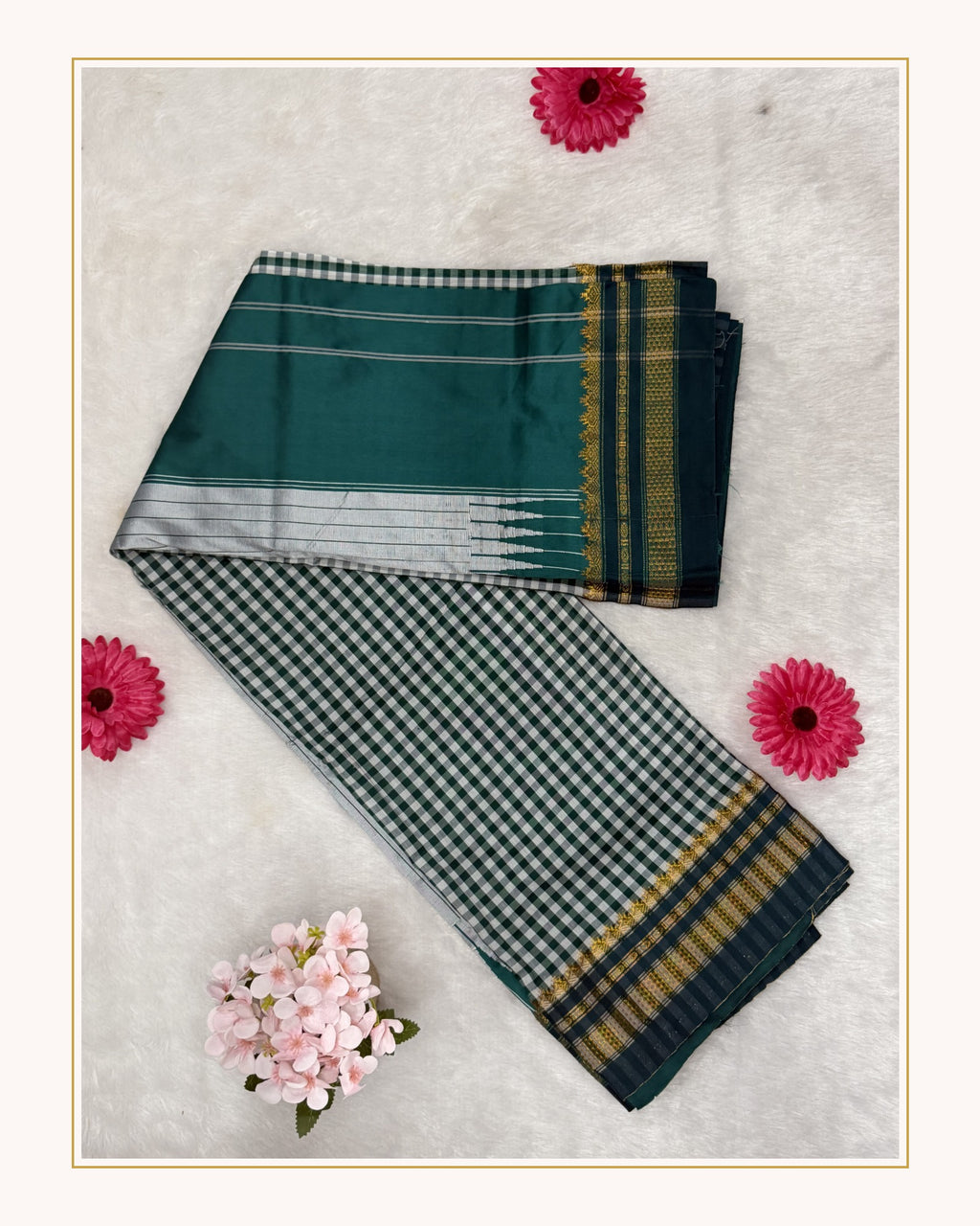 Ilkal - Cotton Silk - Dark Green Checks