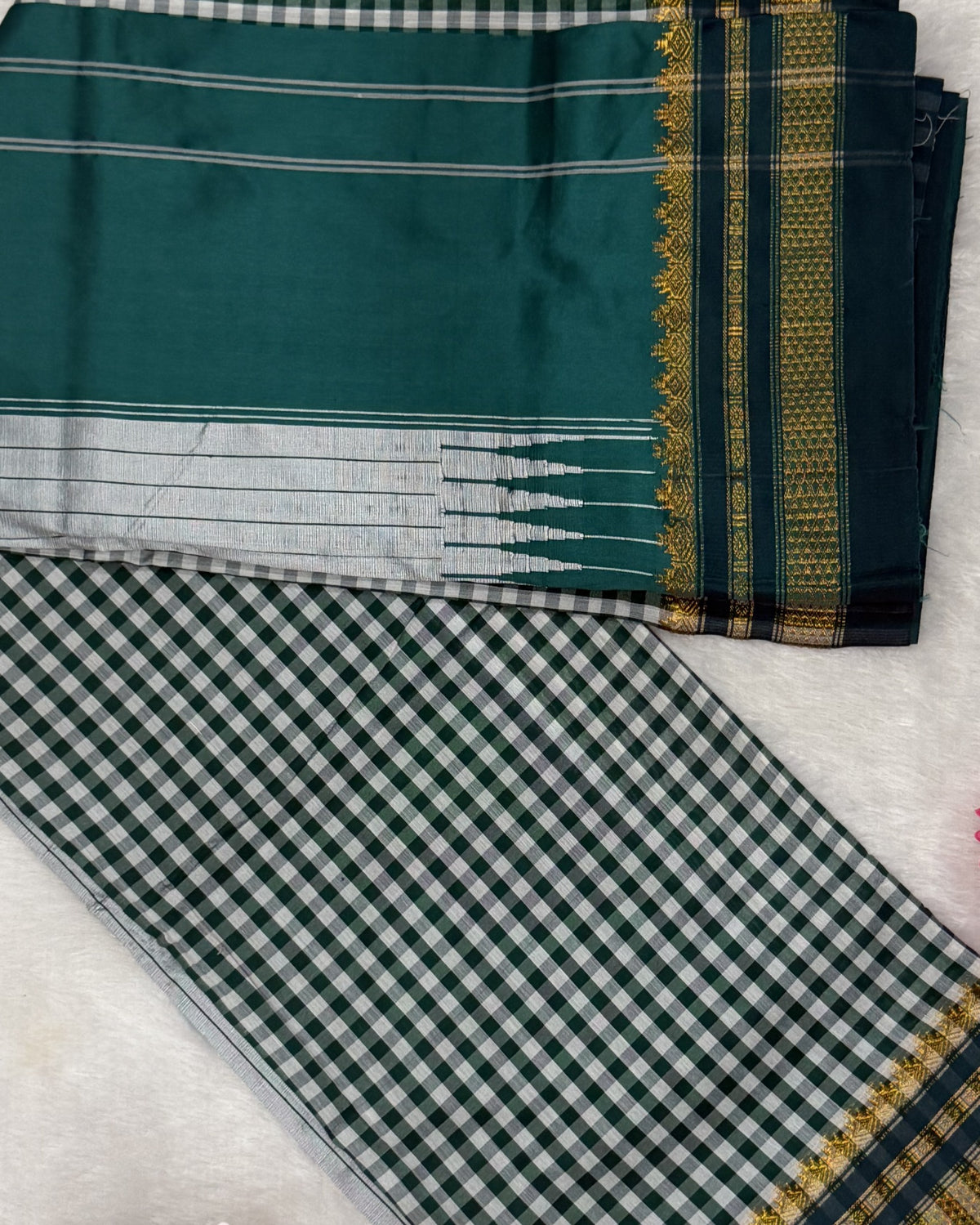 Ilkal - Cotton Silk - Dark Green Checks