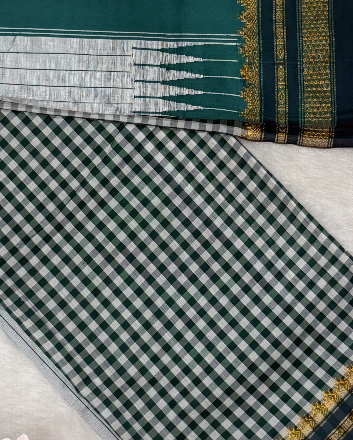 Ilkal - Cotton Silk - Dark Green Checks