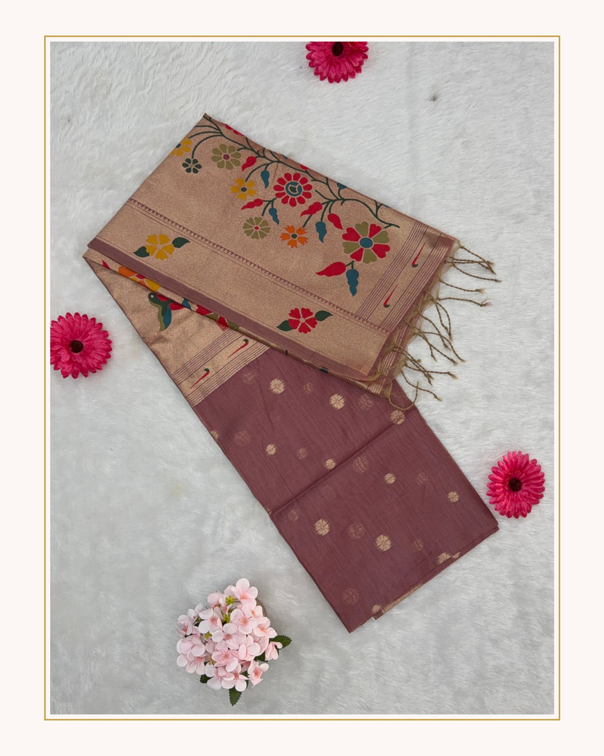 Jamdani - Cotton Chanderi - Onion Pink Marigold