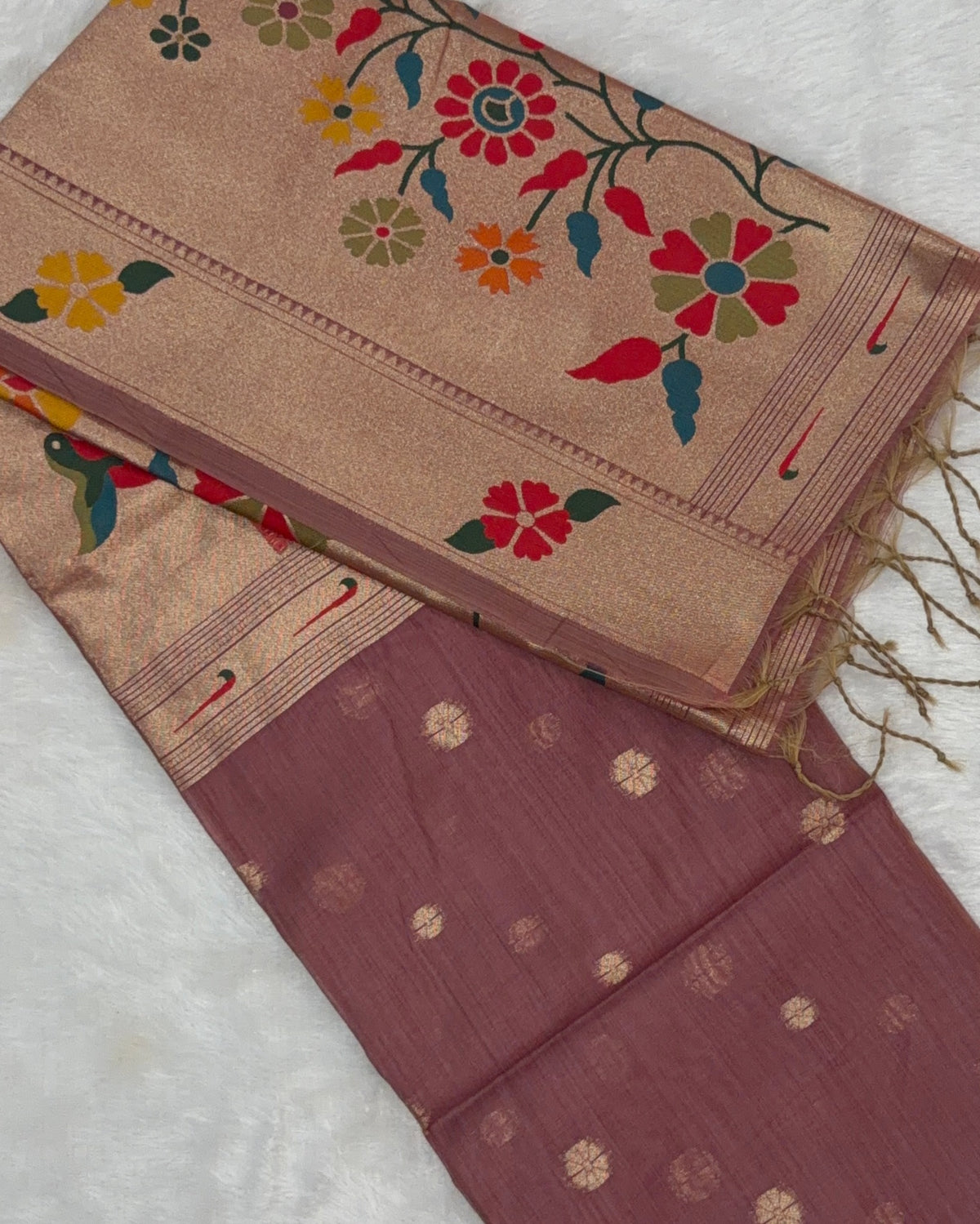 Jamdani - Cotton Chanderi - Onion Pink Marigold