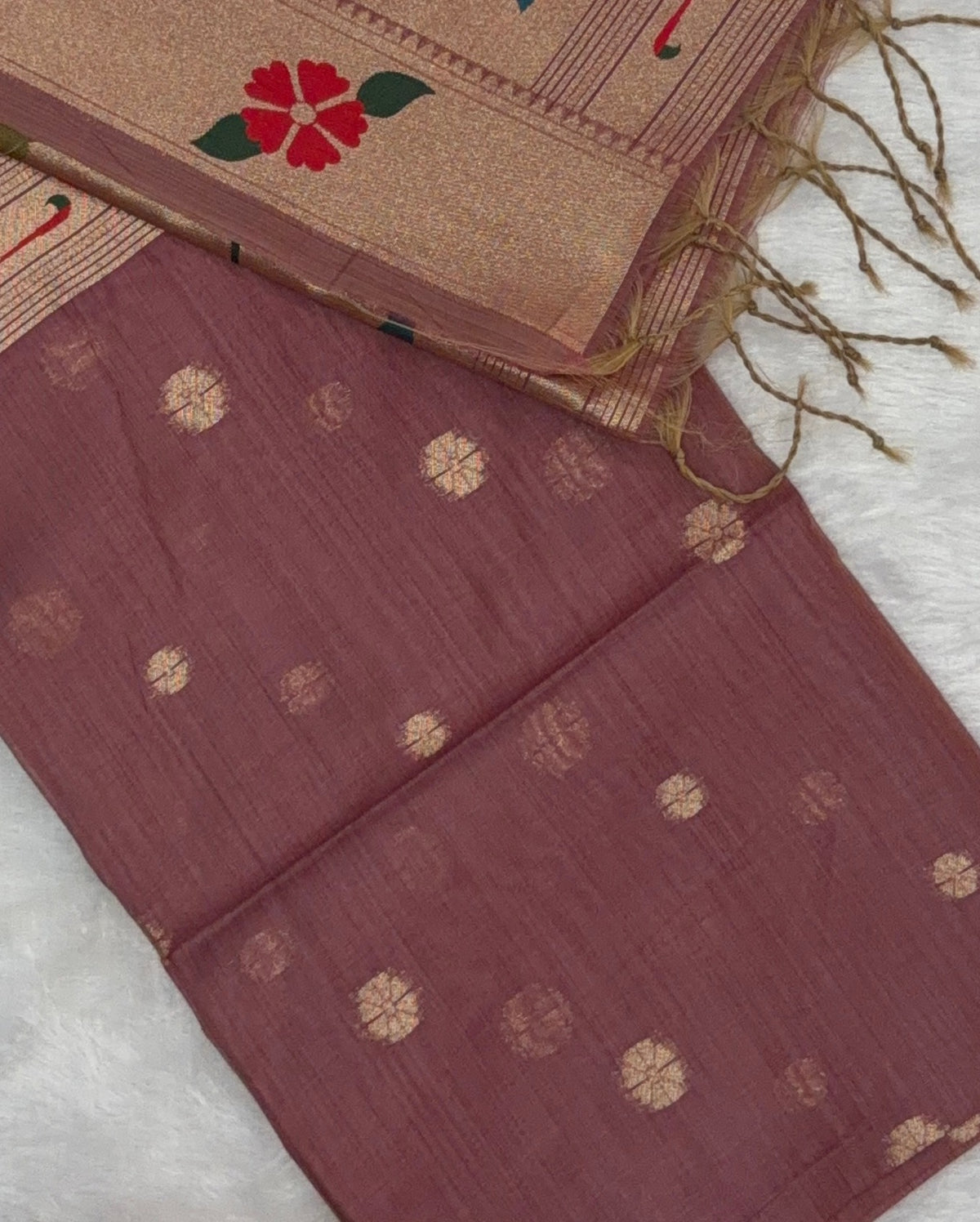Jamdani - Cotton Chanderi - Onion Pink Marigold