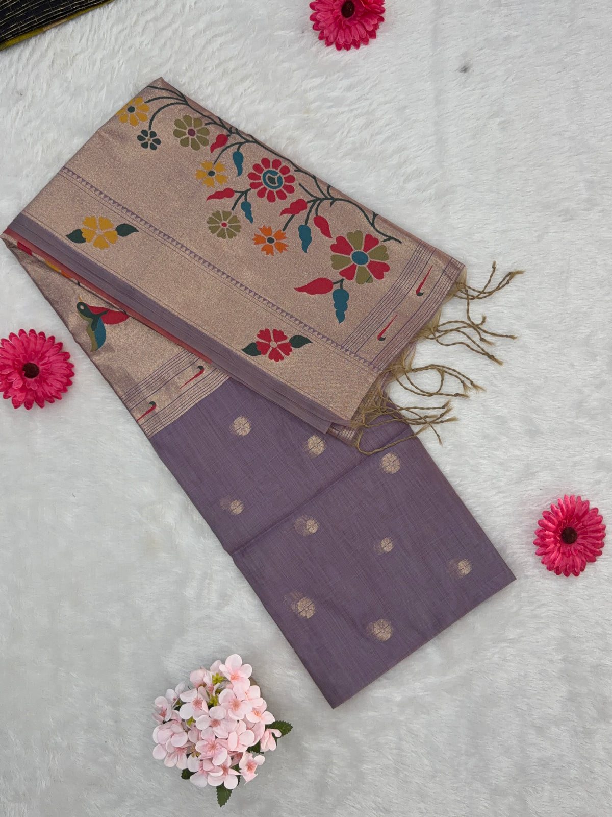 Jamdani - Cotton Chanderi - Lavendar Marigold