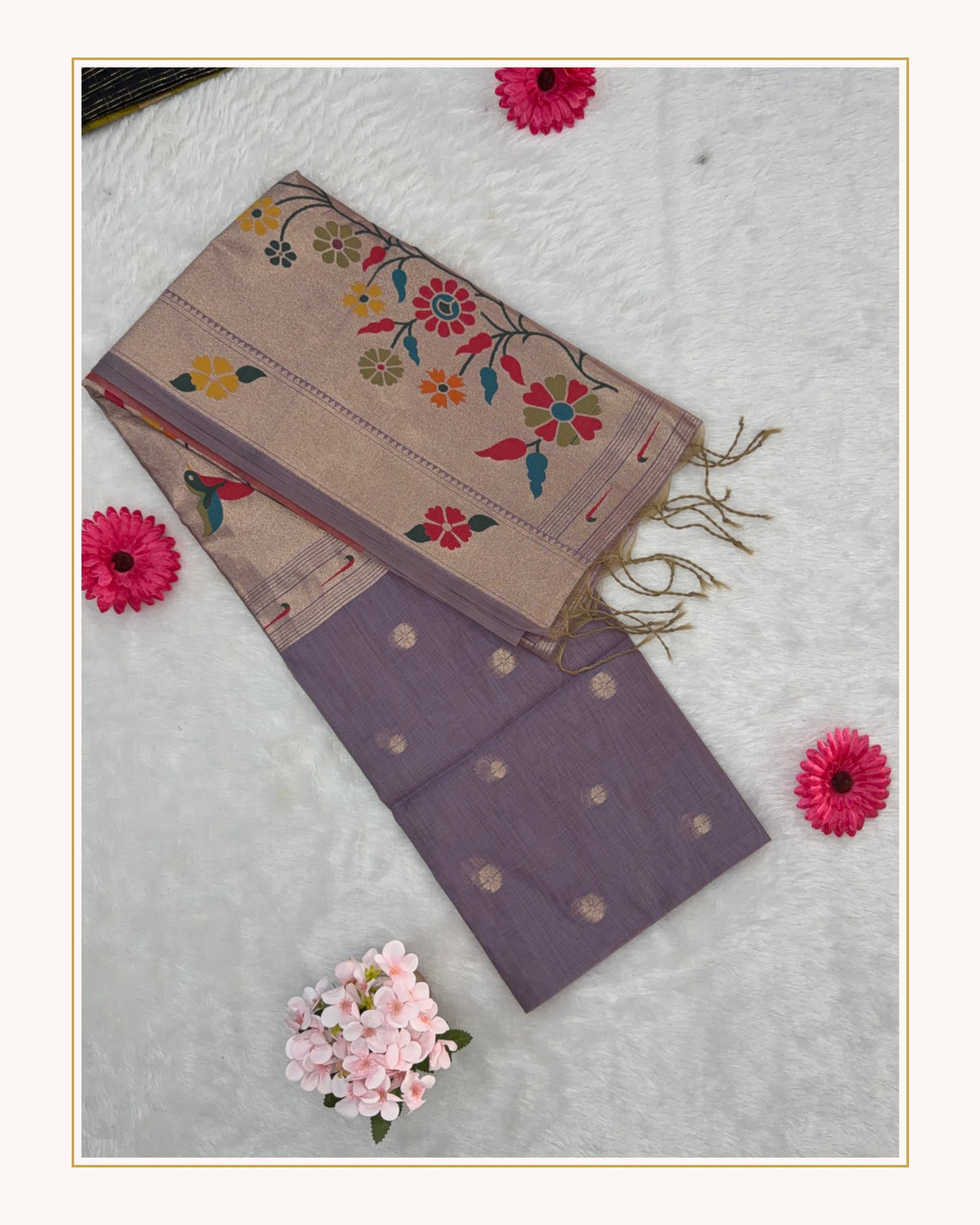 Jamdani - Cotton Chanderi - Lavendar Marigold