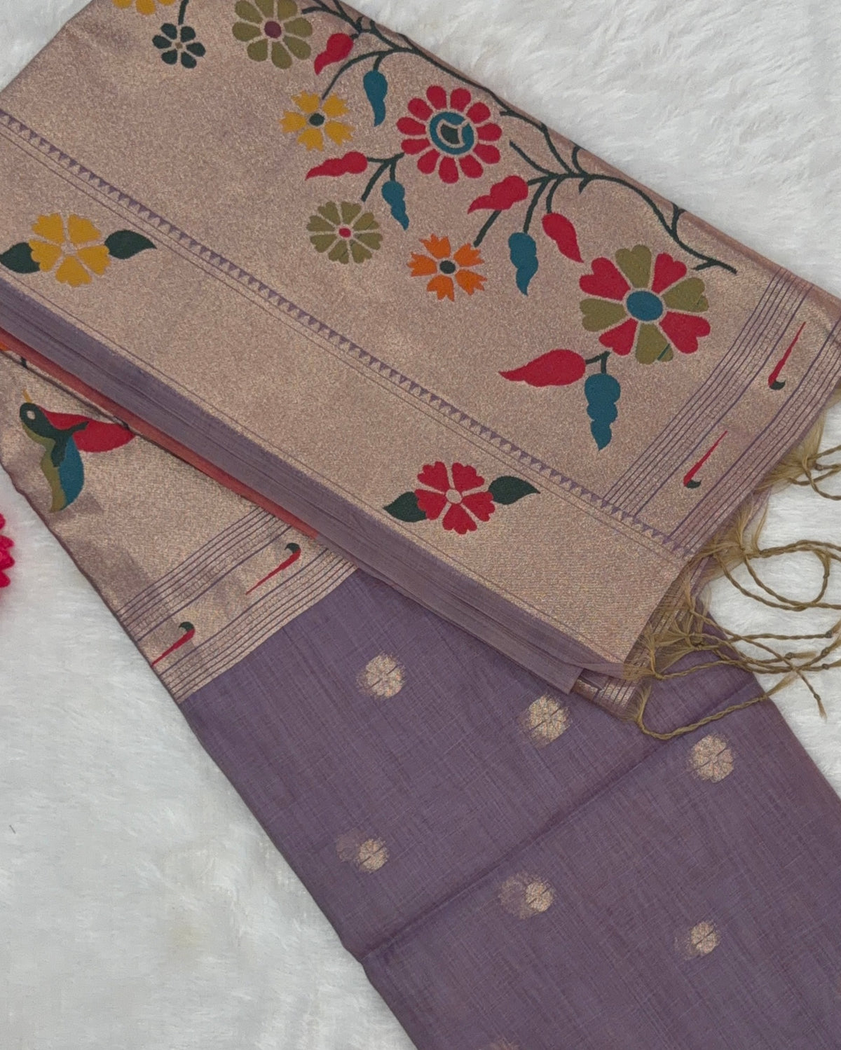 Jamdani - Cotton Chanderi - Lavendar Marigold