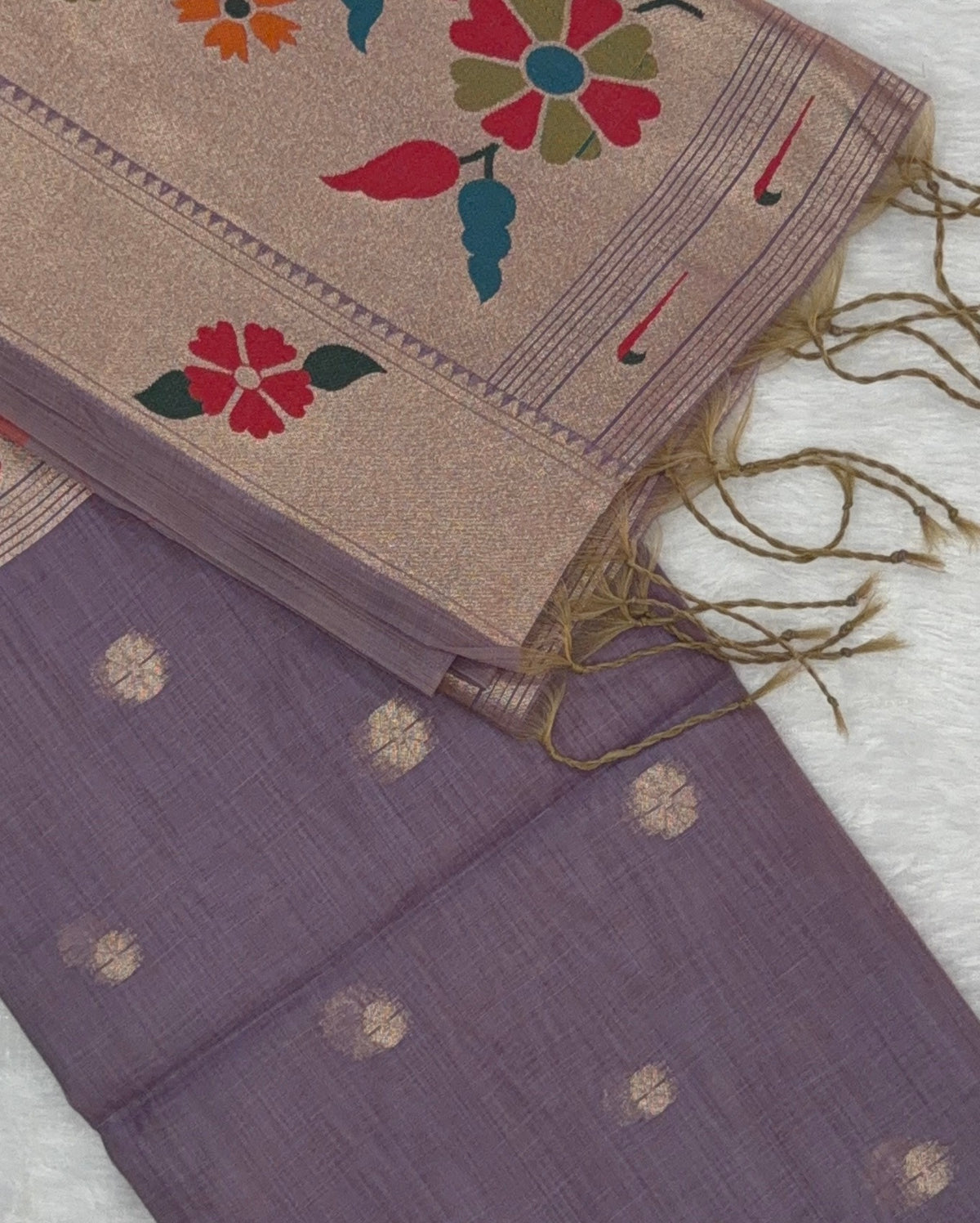 Jamdani - Cotton Chanderi - Lavendar Marigold