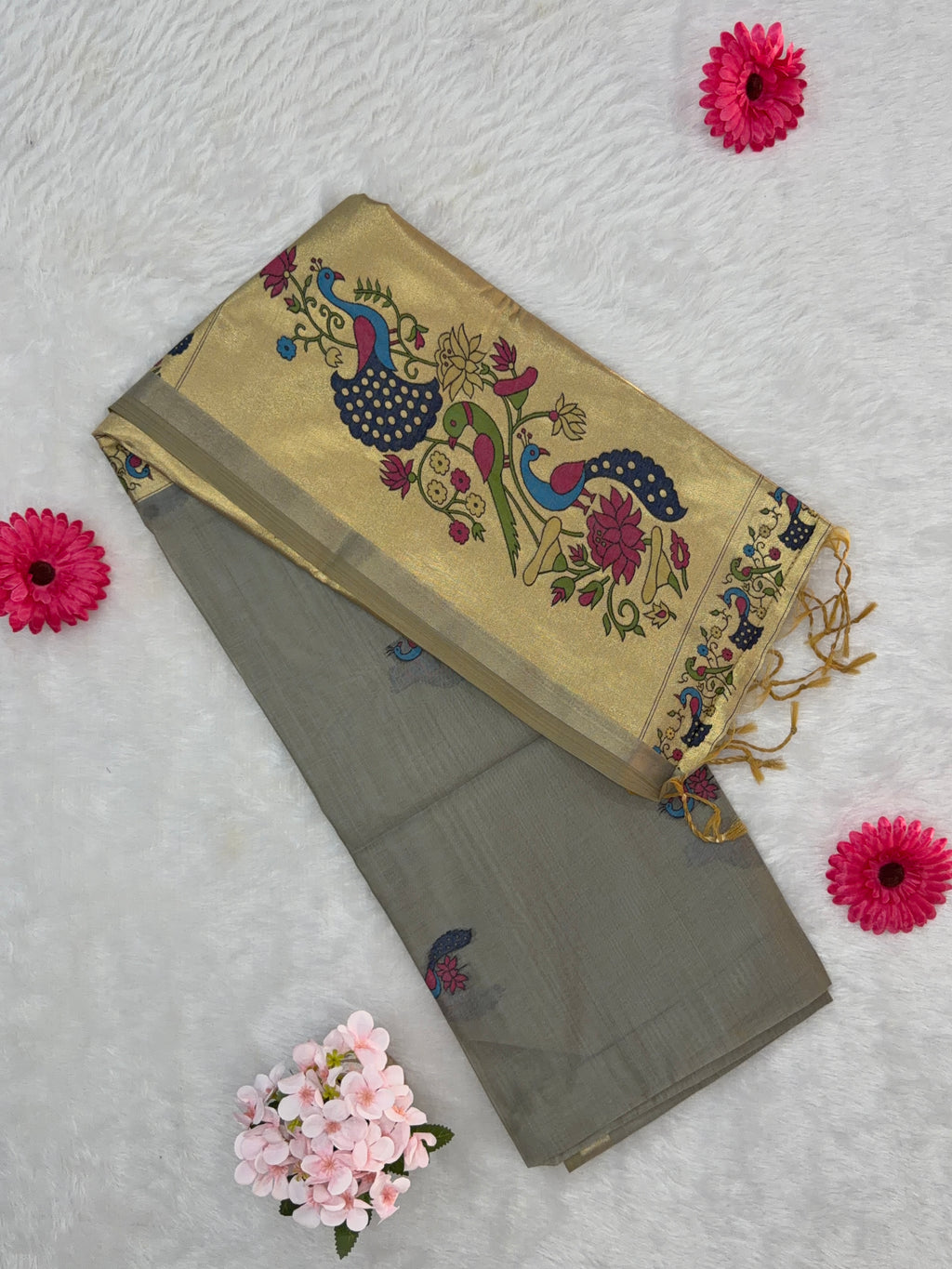 Jamdani - Cotton - Grey Peacock