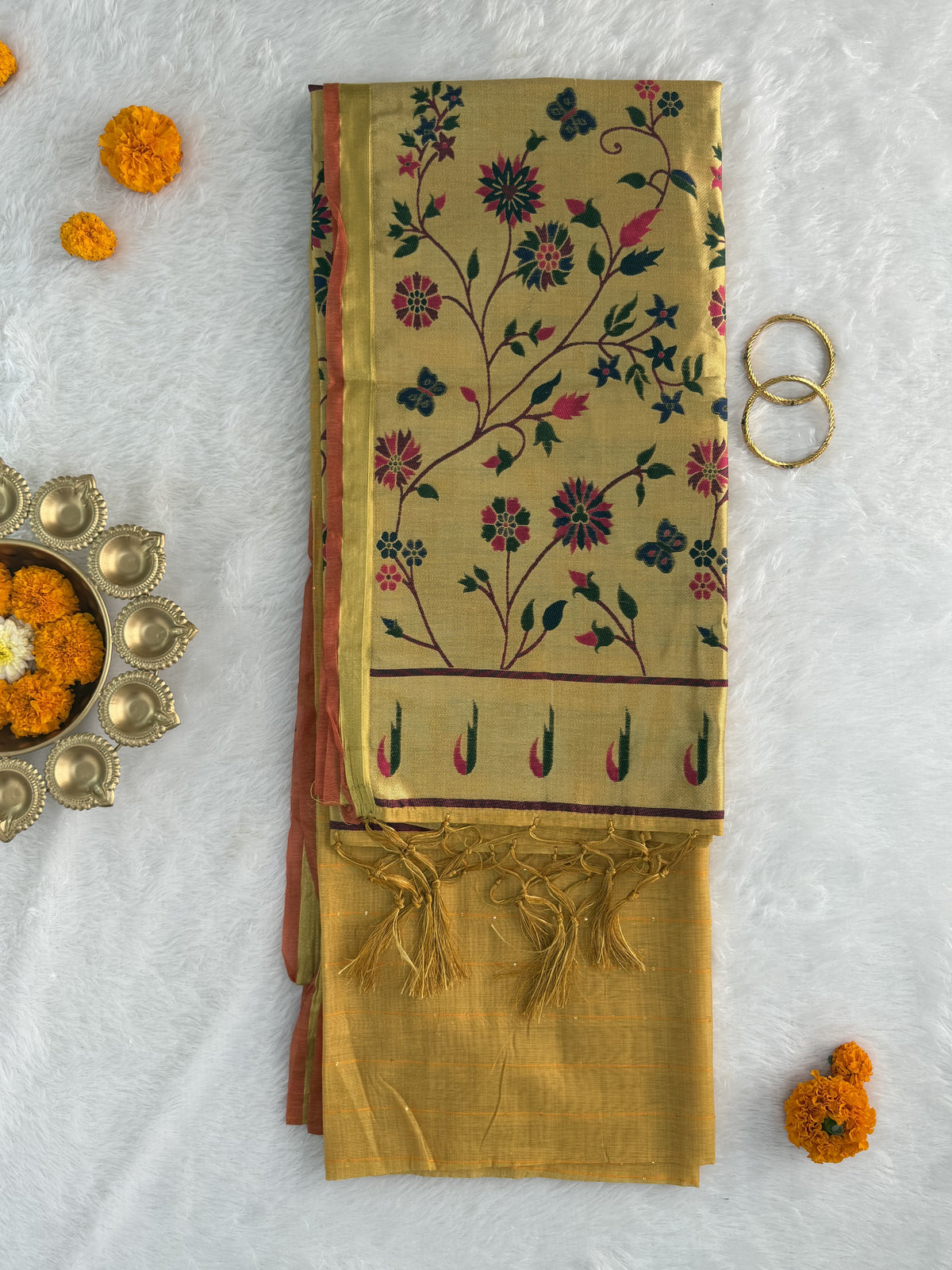 Jamdani - Cotton - Mustard yellow Sunflower