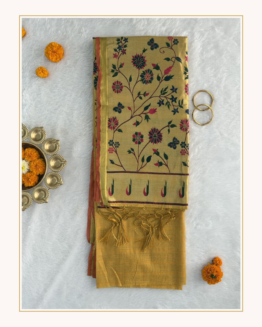 Jamdani - Cotton - Mustard yellow Sunflower