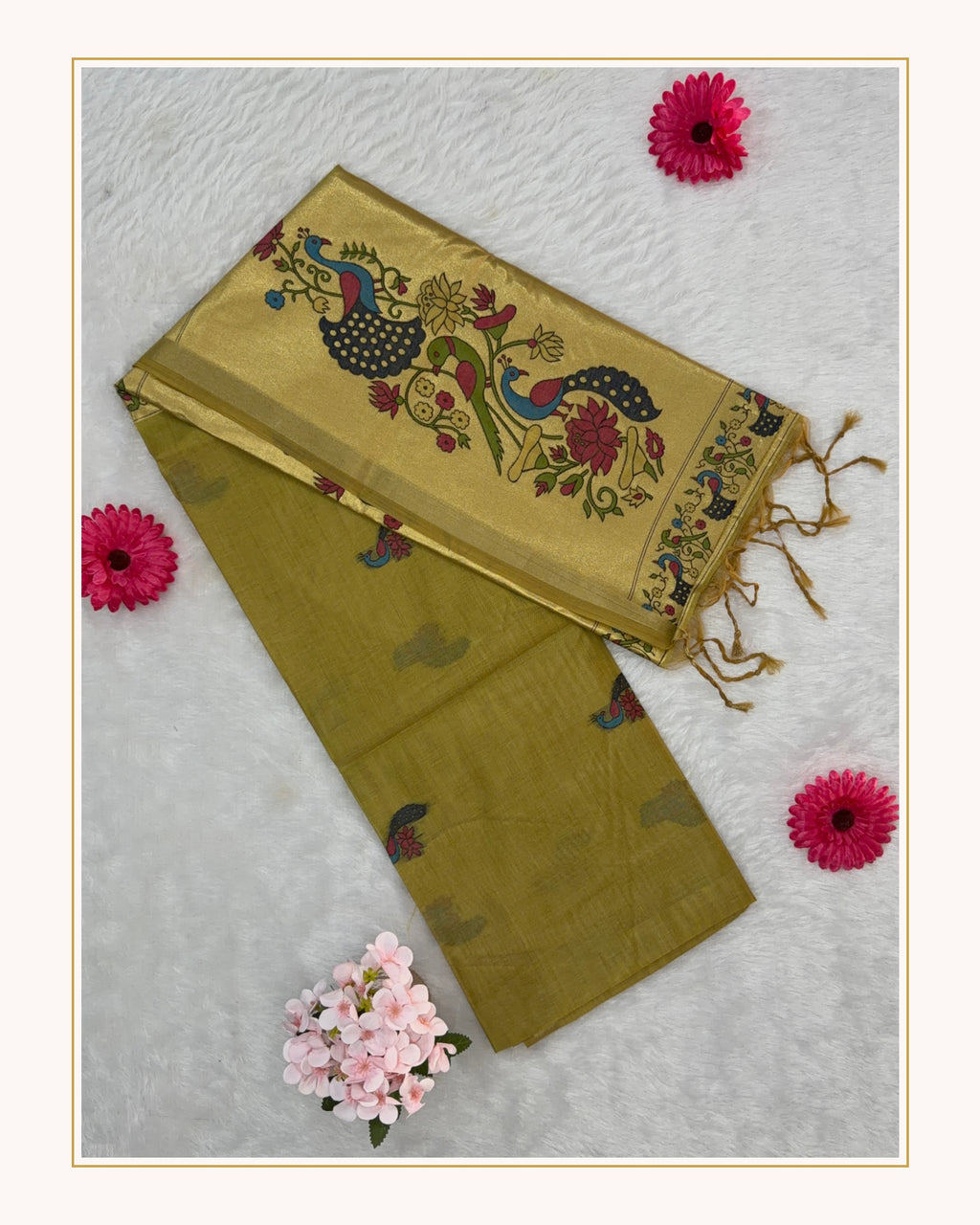 Jamdani - Cotton - Golden Peacock