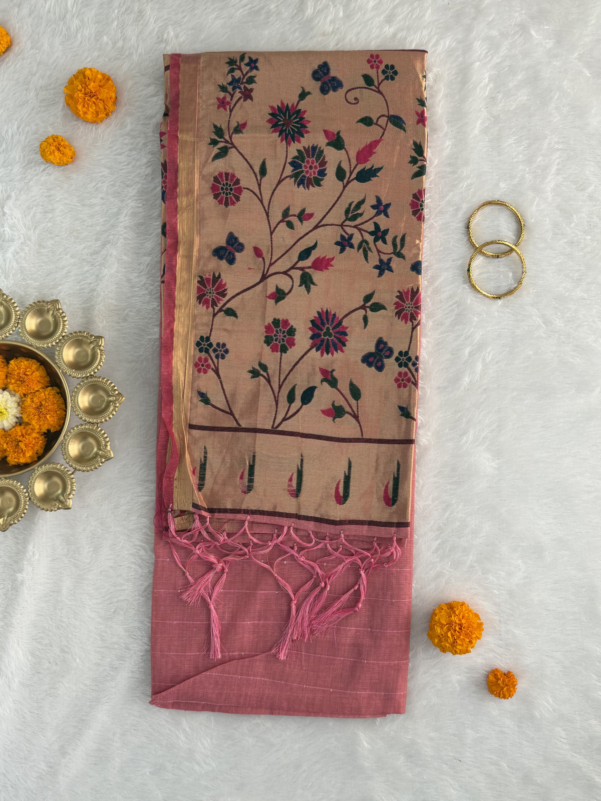 Jamdani - Cotton - Baby Pink Sunflower