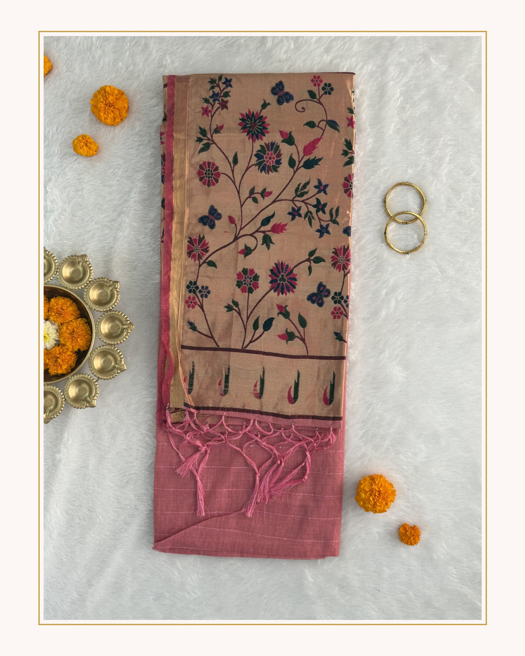 Jamdani - Cotton - Baby Pink Sunflower