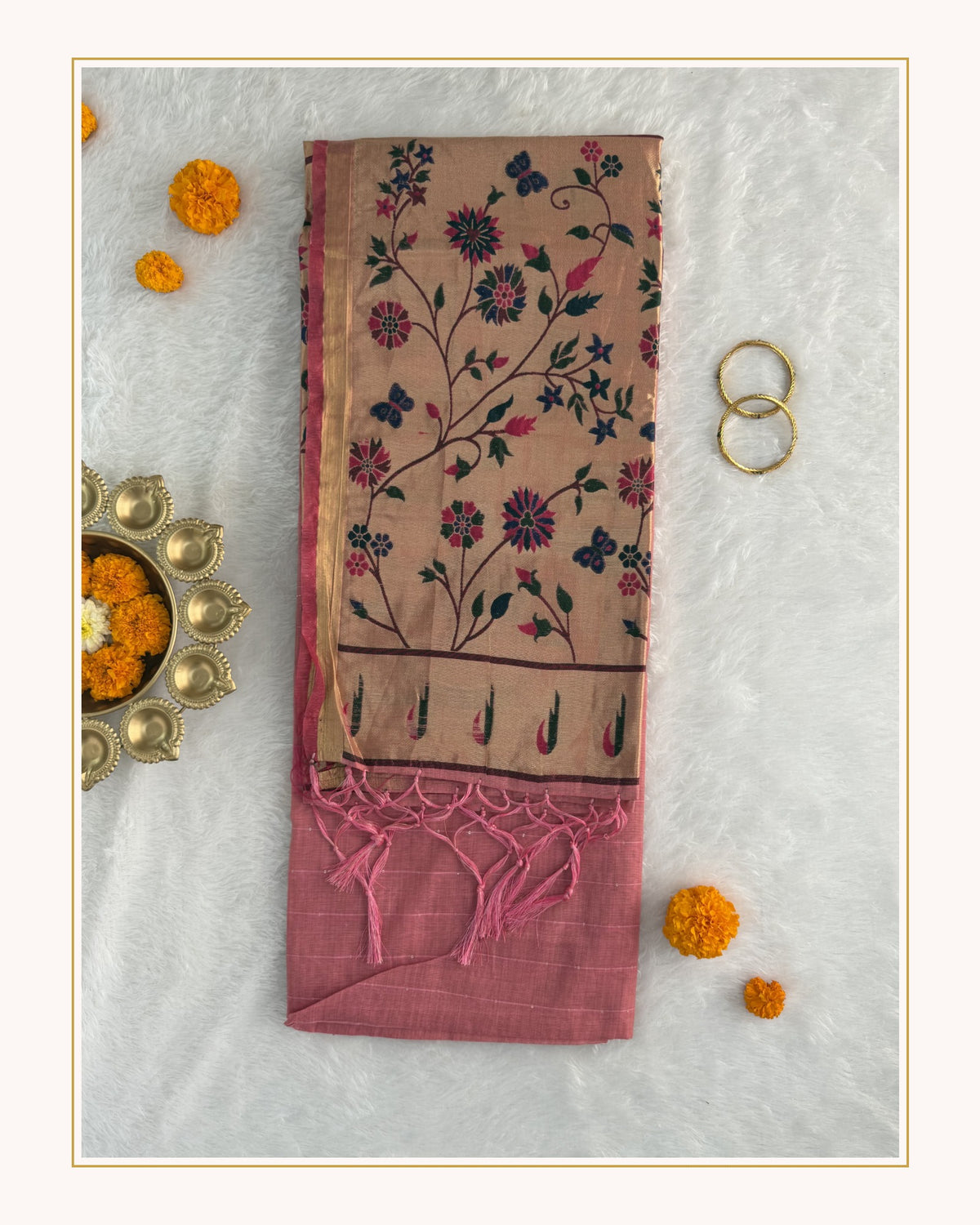 Jamdani - Cotton - Baby Pink Sunflower