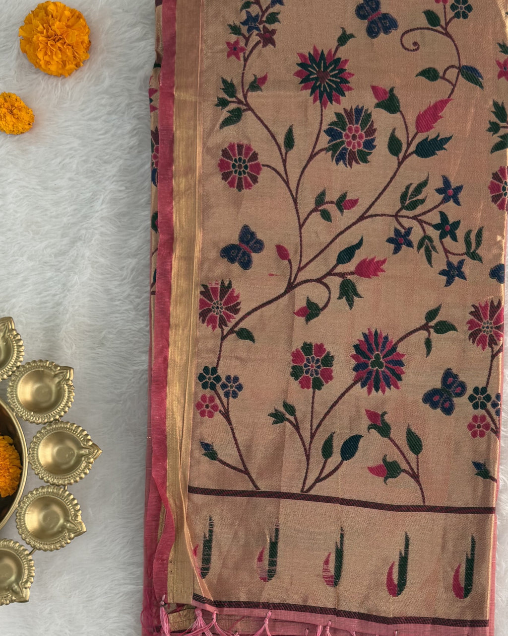 Jamdani - Cotton - Baby Pink Sunflower