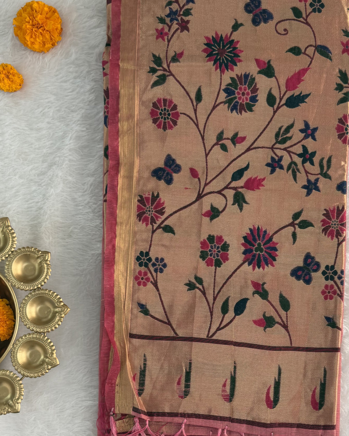 Jamdani - Cotton - Baby Pink Sunflower