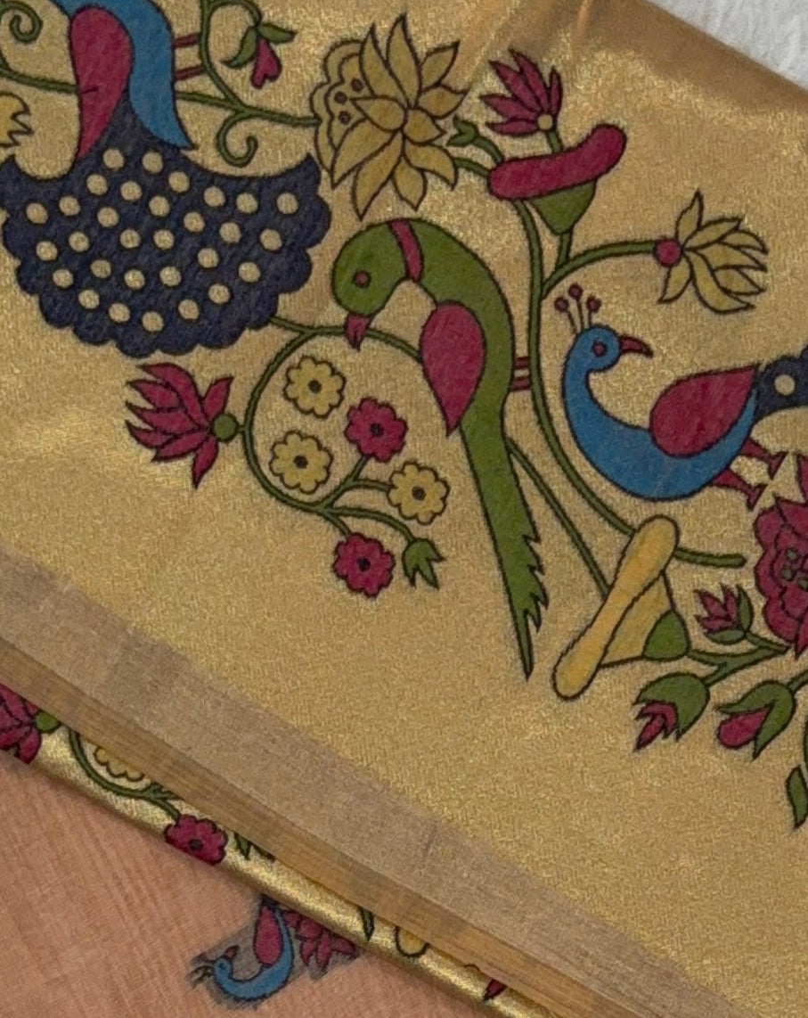 Jamdani - Cotton - Peach Peacock