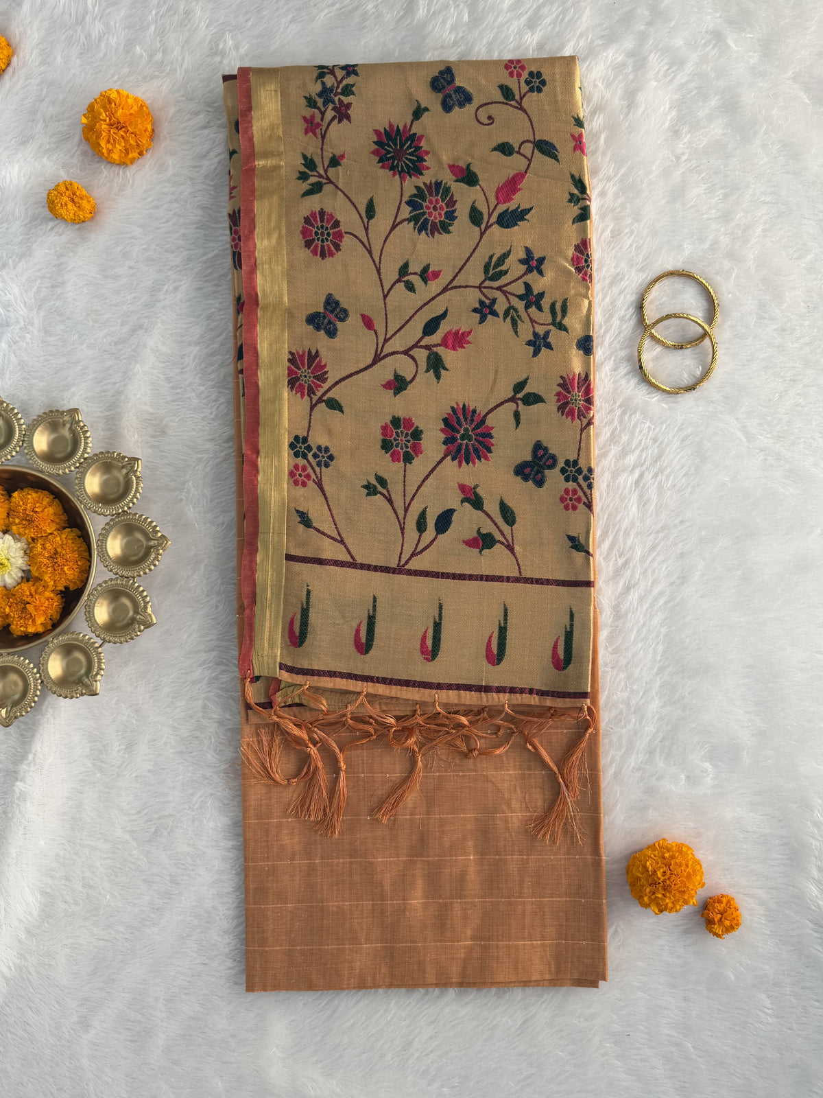 Jamdani - Cotton - Light Orange Sunflower