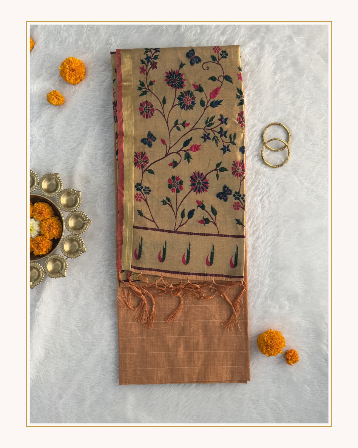 Jamdani - Cotton - Light Orange Sunflower
