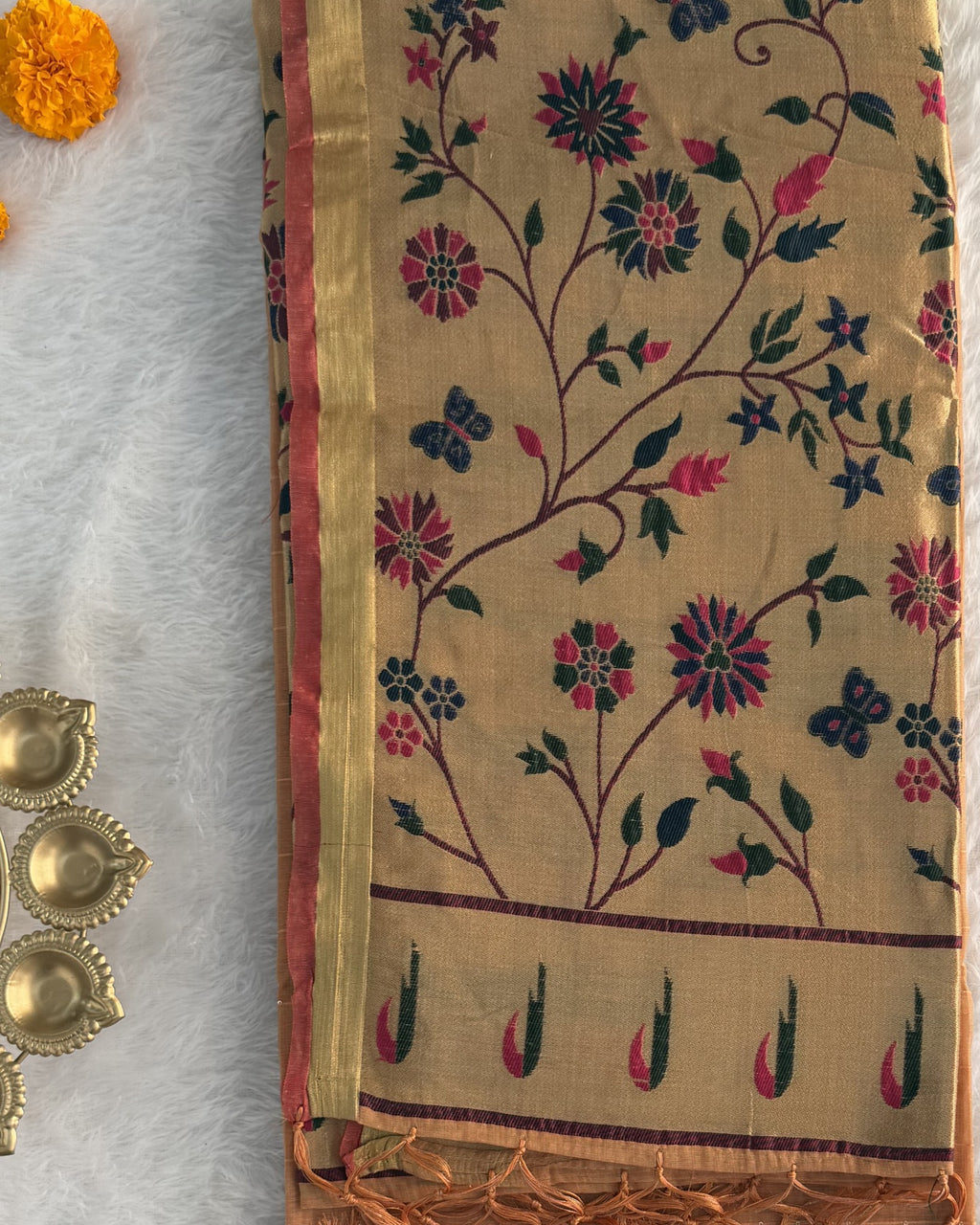 Jamdani - Cotton - Light Orange Sunflower