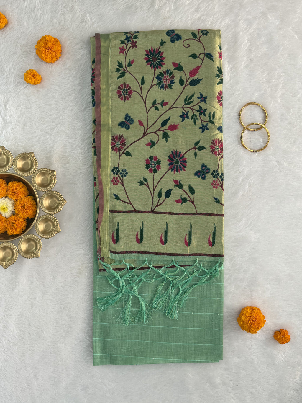 Jamdani - Cotton - Sea Green Sunflower