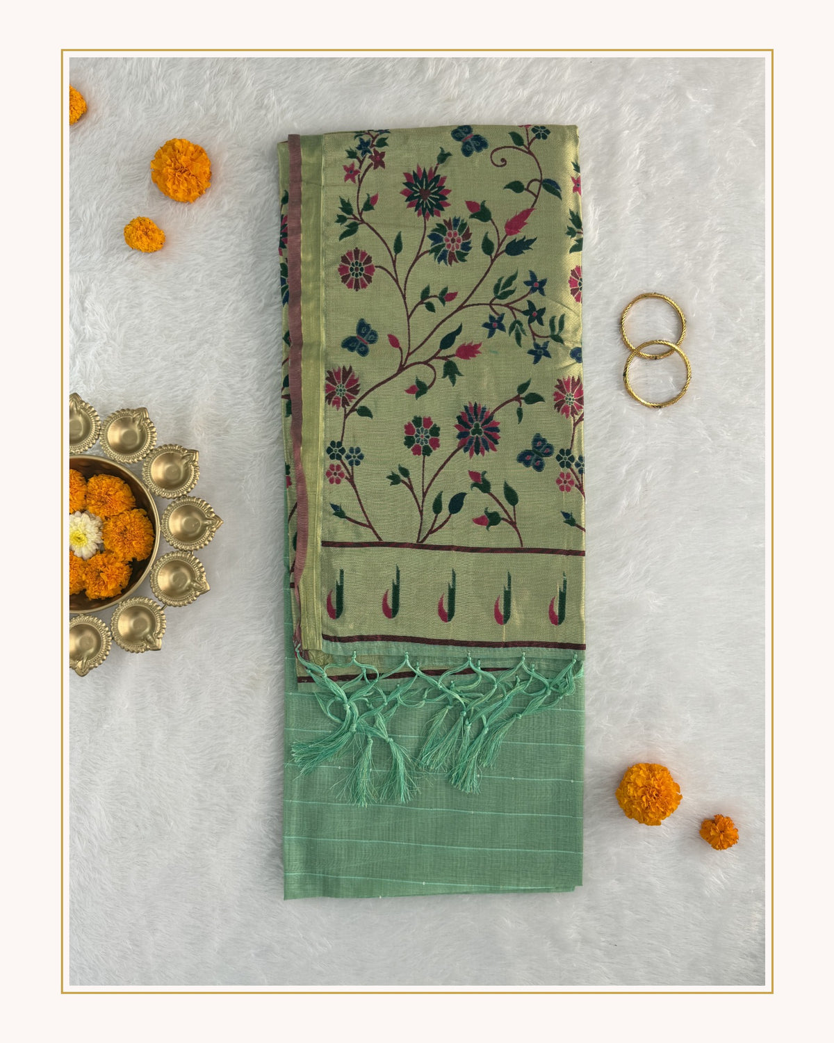 Jamdani - Cotton - Sea Green Sunflower